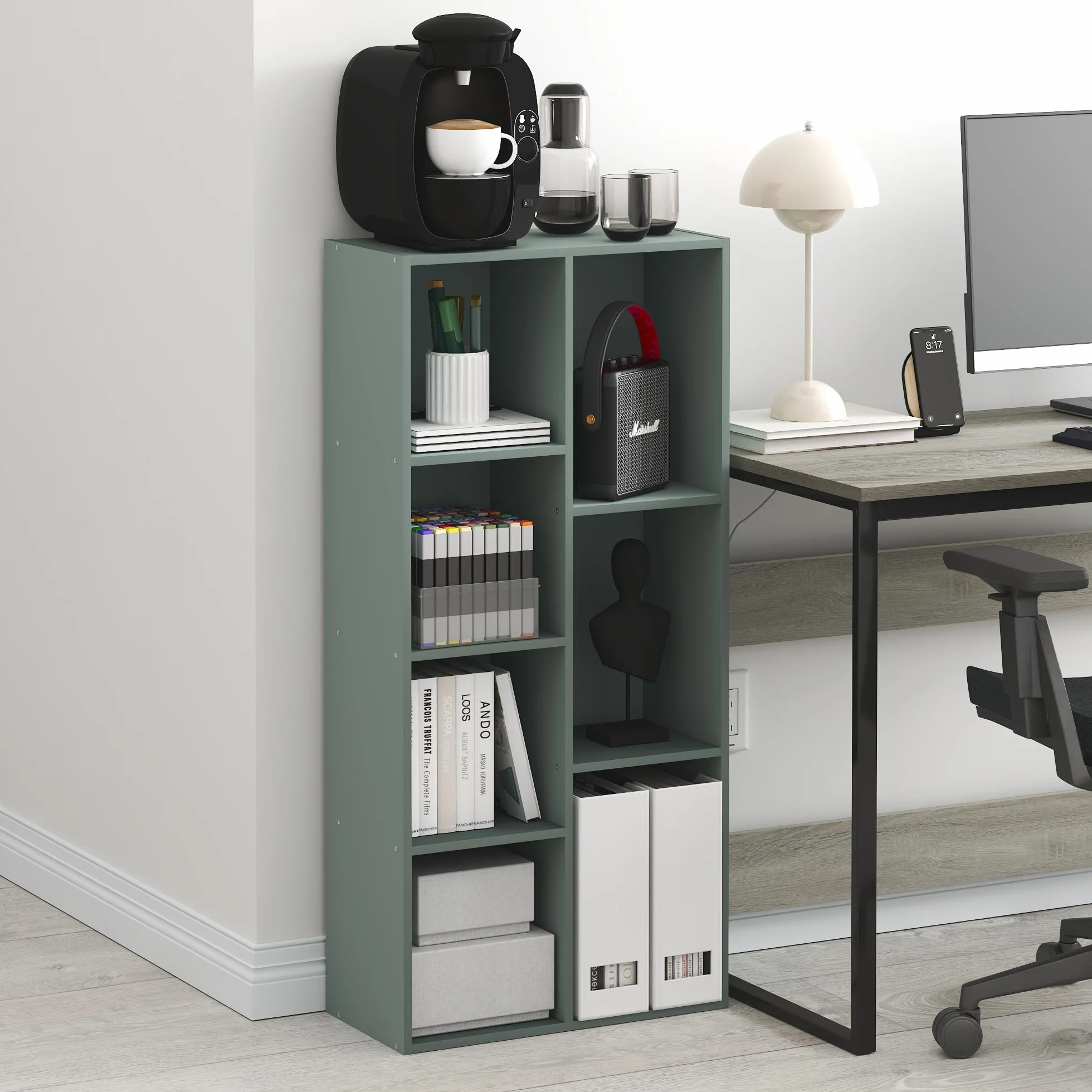 Furinno Luder Estantería De 7 Cubos 9,4x19,5x41,7 para Salón Dormitorio Oficina Verde Salvia