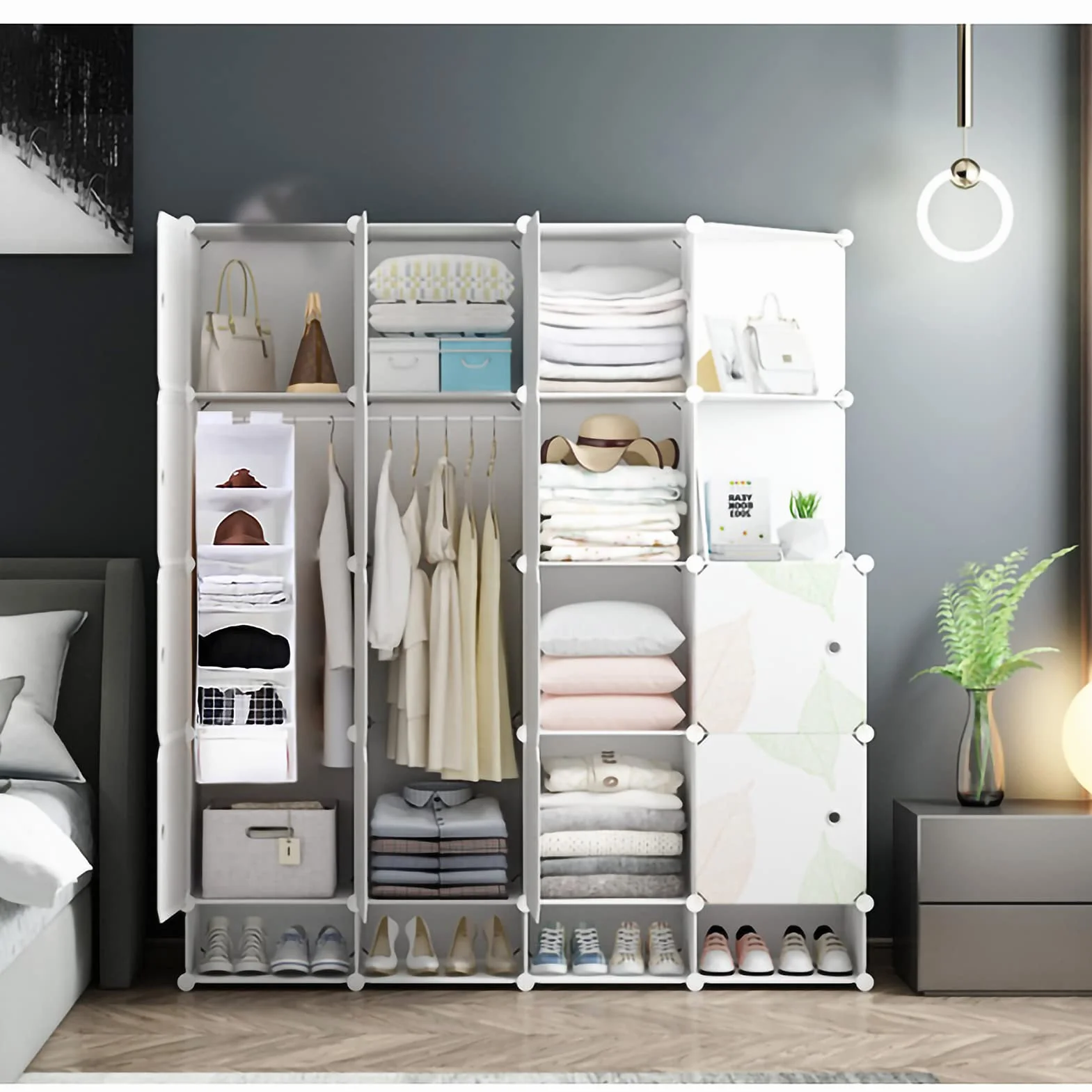Organizador Estante de Ropa con 6 Baldas, Estantería de Tela para Armarios Blanco 20cm