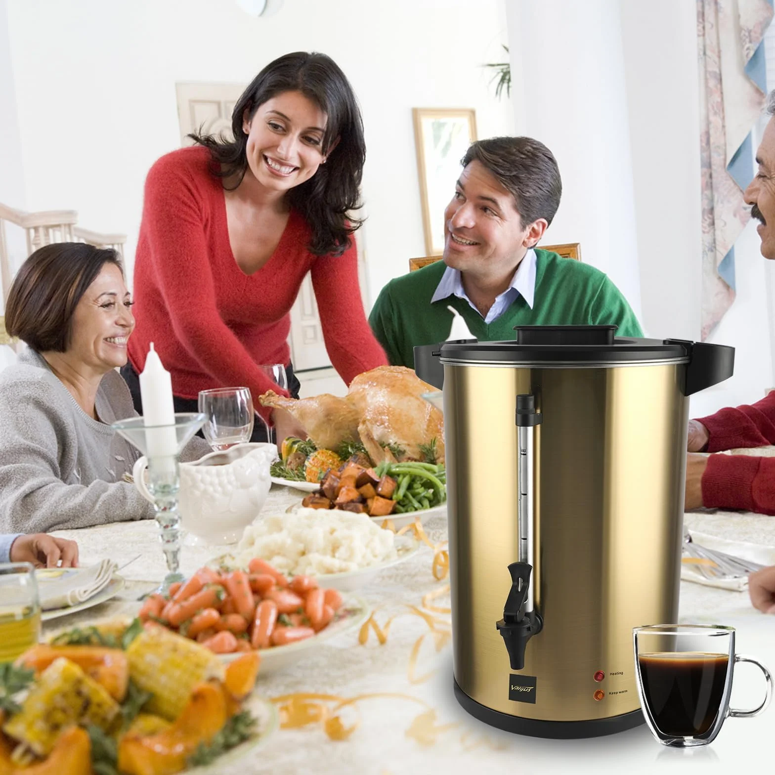 Valgus Cafetera Percoladora 55 Tazas 8L Acero Inoxidable Doble Pared Comercial