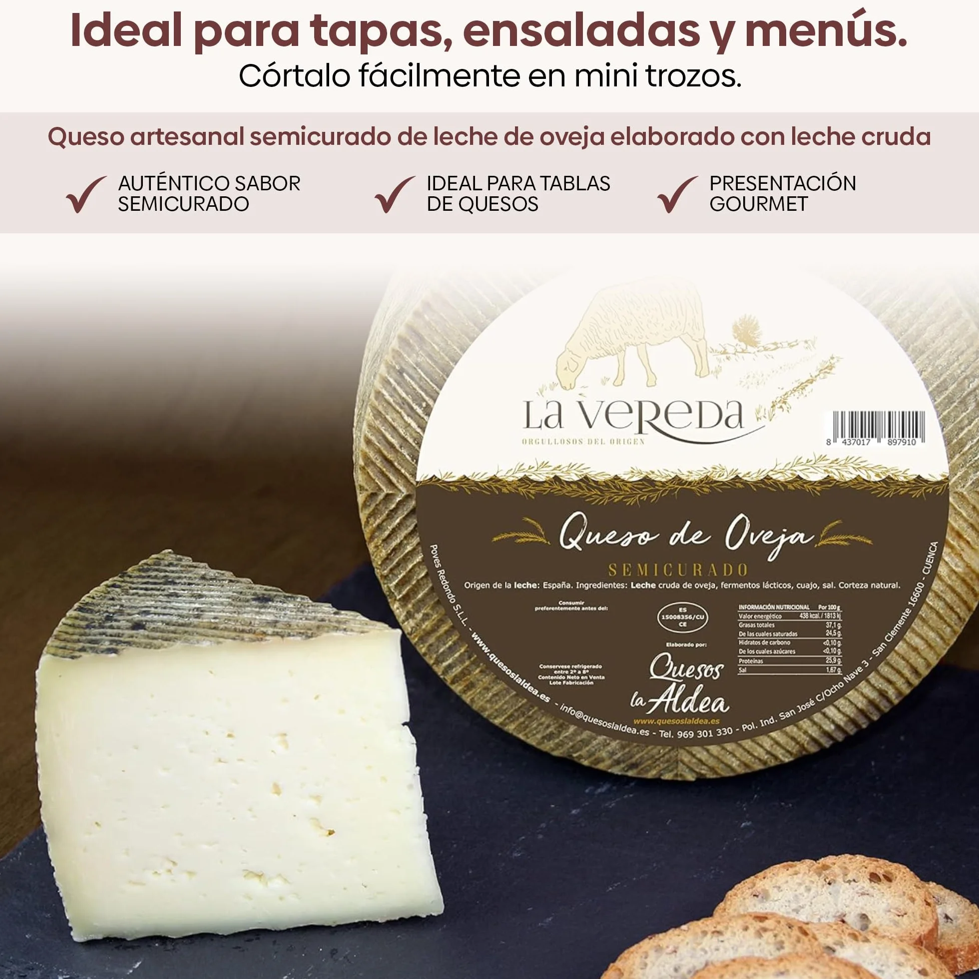 Queso Artesano de Oveja Semicurado Cuña 0,75 kg Leche Cruda Lote Gourmet