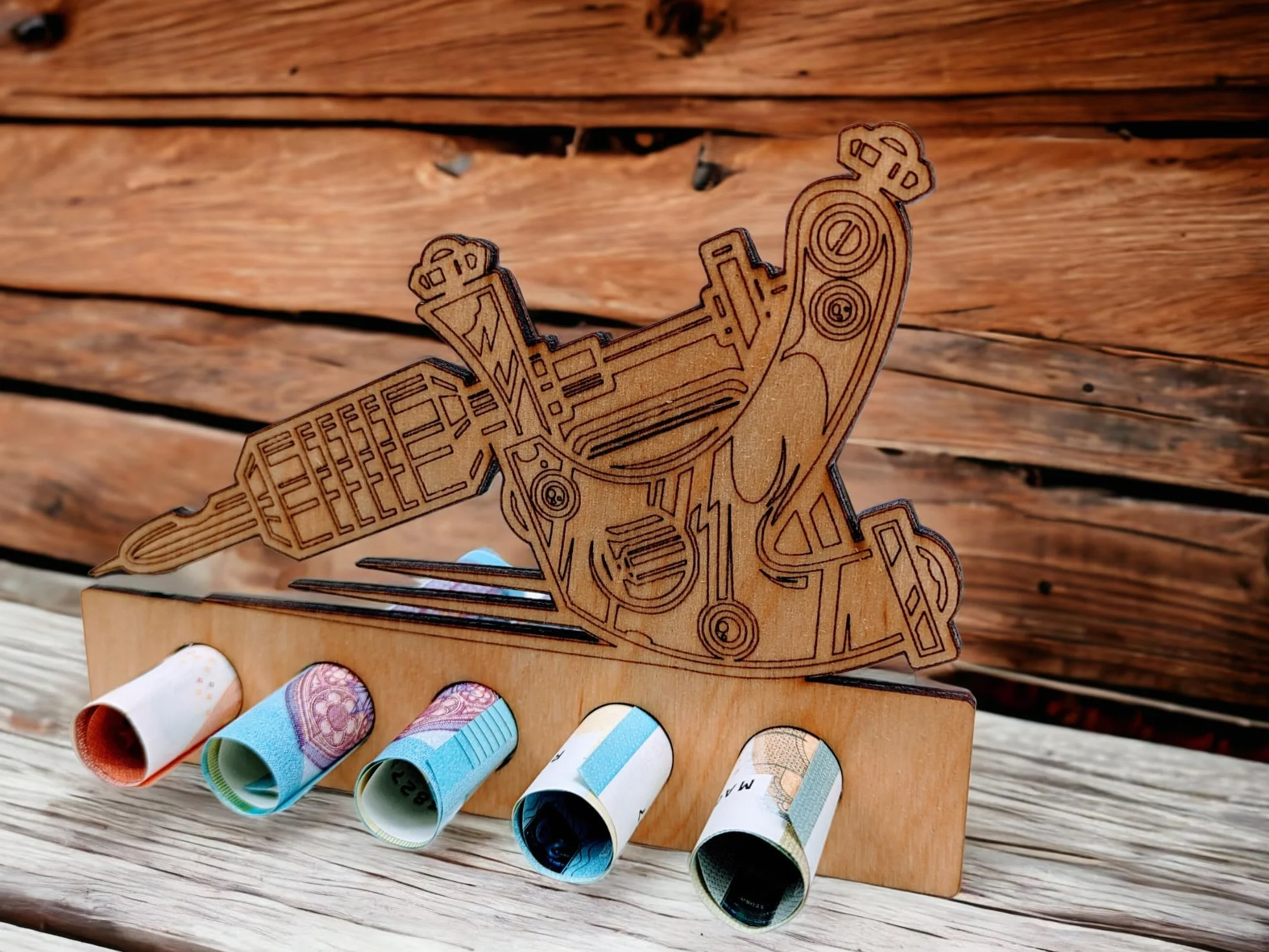 Bamboorilla Embalaje para regalo de dinero, regalo de madera original, idea de regalo para hombres y mujeres para cumpleaños (tatuaje/tatuaje)