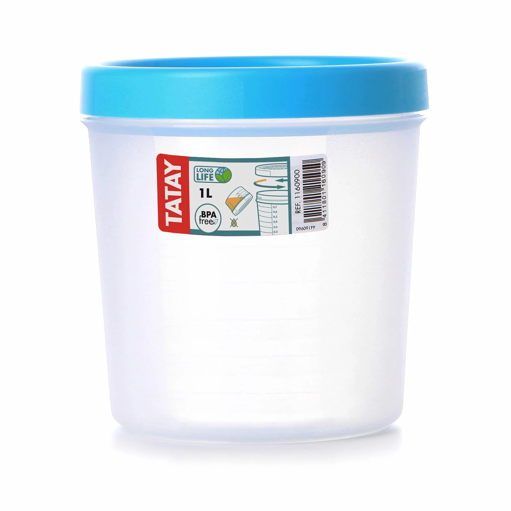 Tatay Tupper Hermético 1L Twist | Recipiente Hermético para Alimentos | Apto Microondas, Lavavajillas, Nevera | Plástico Libre de BPA | 12x12x12,5 cm, Azul