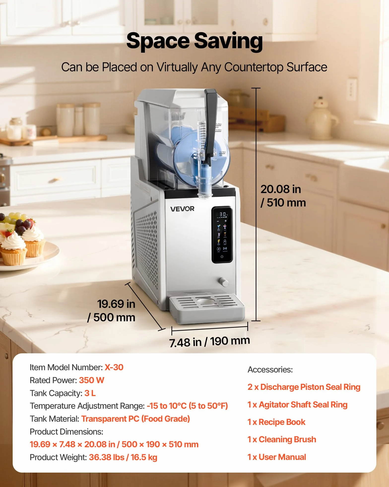 VEVOR Máquina para Hacer Granizados 3 L, Granizadora de Hielo Hogar, 5 Programas, Margaritas Frappés Batidos