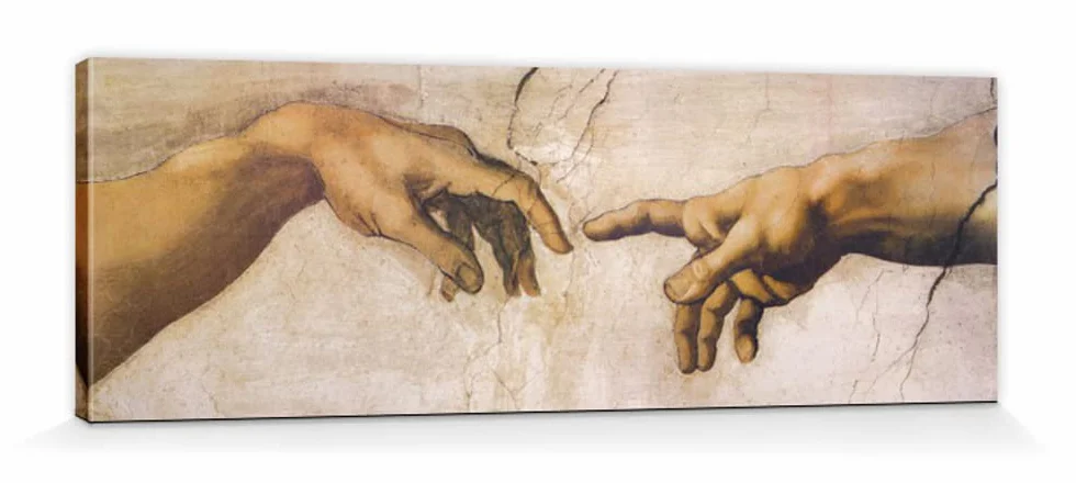 1art1 Michelangelo Buonarroti Póster Impresión En Lienzo The Creation of Adam, Detail, 1508-1512 Cuadro En Bastidor De Camilla De Madera | Mural XXL | Imagen 120x40 cm