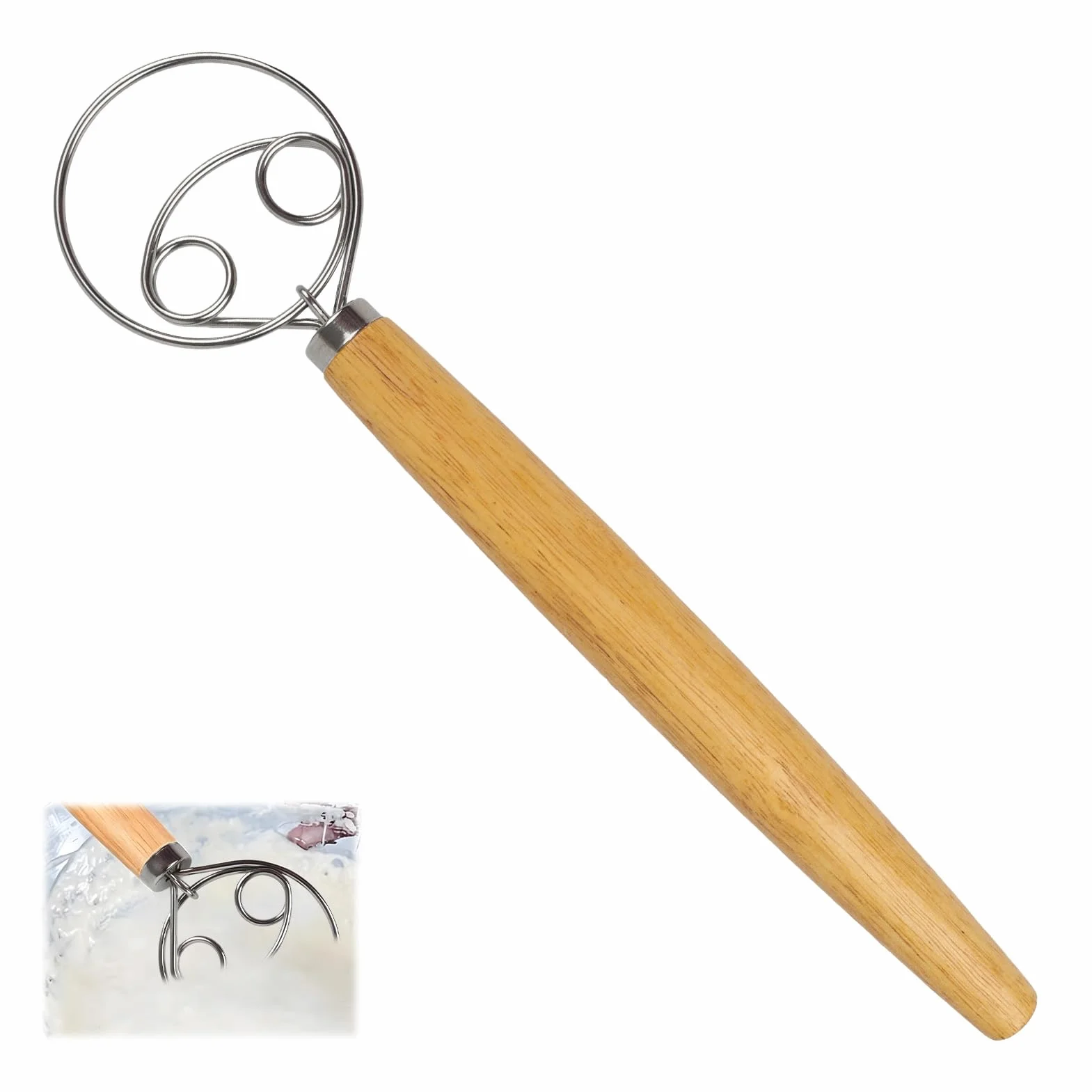 Batidor De Masa Danés De Acero Inoxidable Estilo Holandés Batidor De Masa Danés Con Mango De Madera Para Amantes Del Horneado Herramienta Esencial Para Mezclar Masas Y Preparar Deliciosos Panes Case