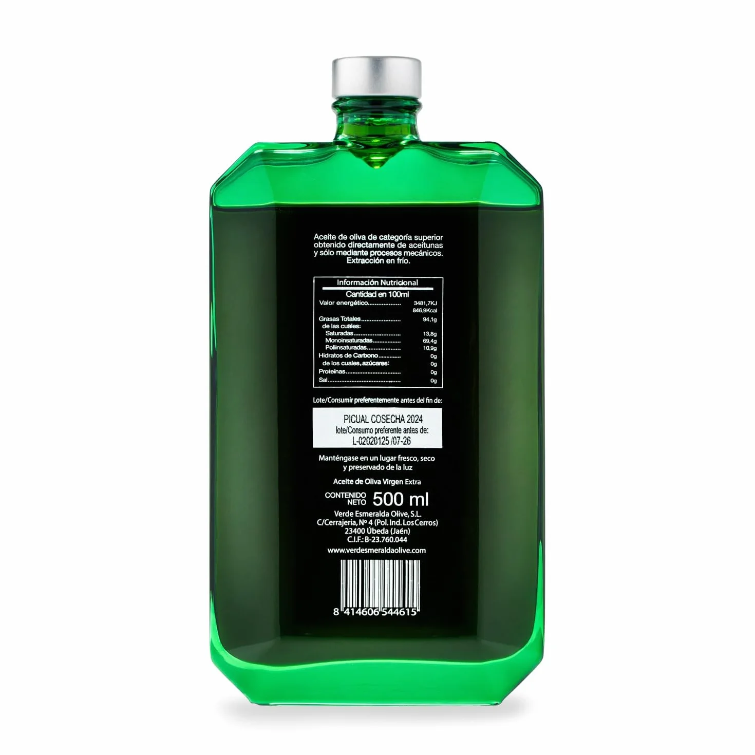 Aceite de Oliva Virgen Extra Picual Premium Verde Esmeralda 500ml AOVE monovarietal filtrado Sierra de Cazorla afrutado intenso