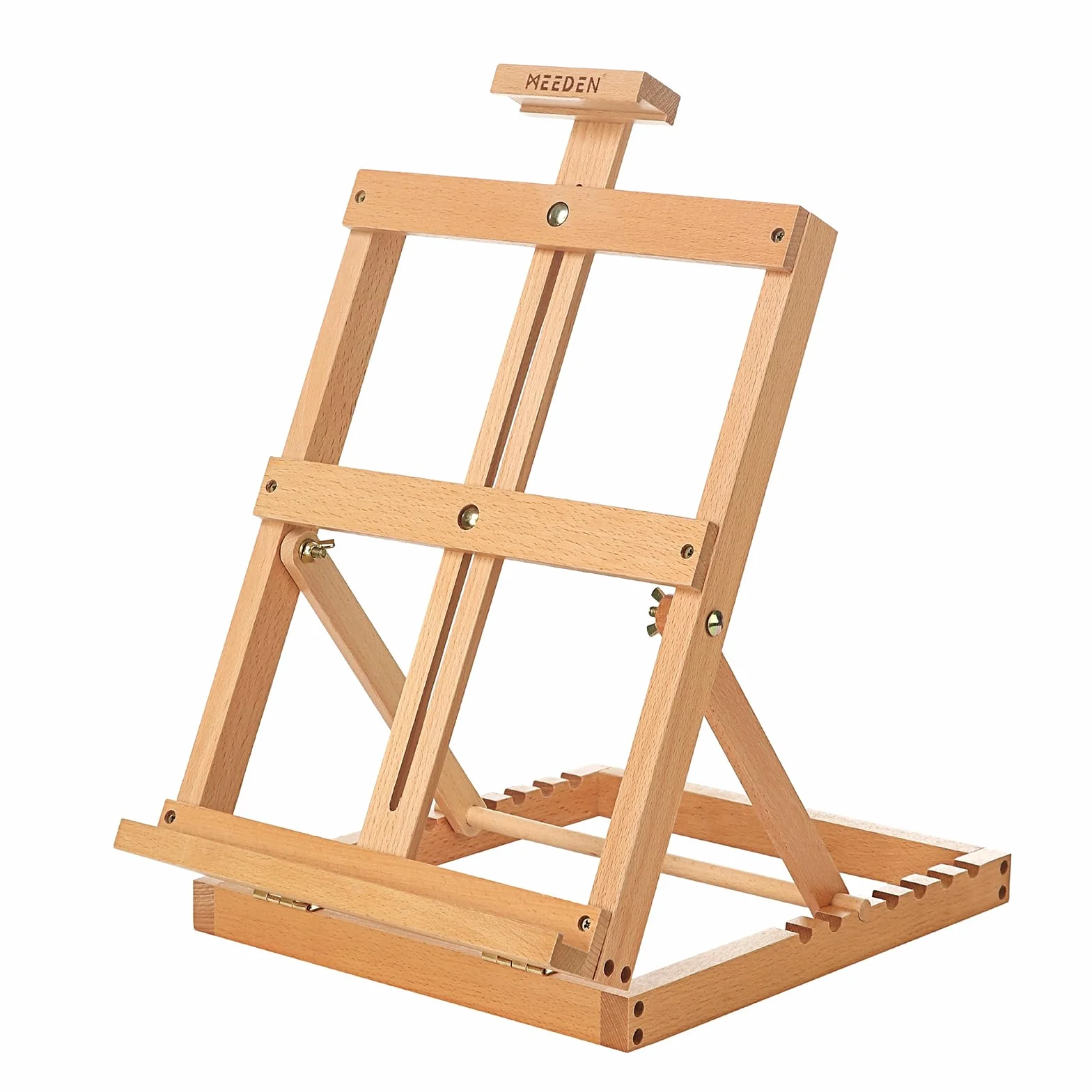 Meeden Artist - Caballete de estudio de madera con marco en H para artistas y pintura de madera de haya, con capacidad para lienzos de hasta 23 pulgadas, soporte de escritorio portátil resistente