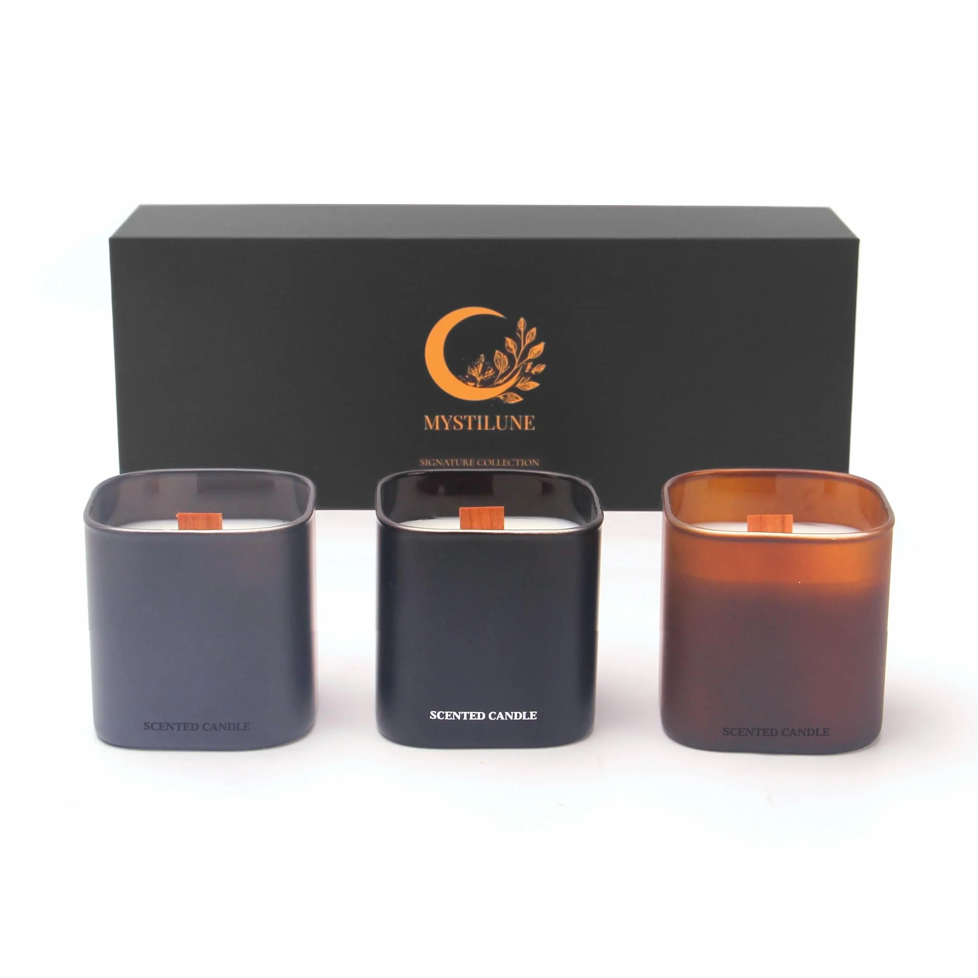 Signature Collection – Set de 3 Velas Aromáticas para Regalo con Mecha de Madera | Amber Seduction, Red Teakwood y Champagne | Cera Vegana Soja y Carnauba | Regalos Originales para Mujer