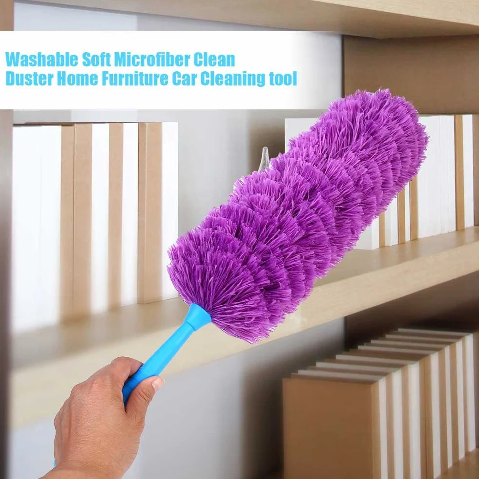 Plumero de Microfibra antiestático Herramienta de Limpieza Lavable，Plumero de telaraña Plumeros de Limpieza(Purple)