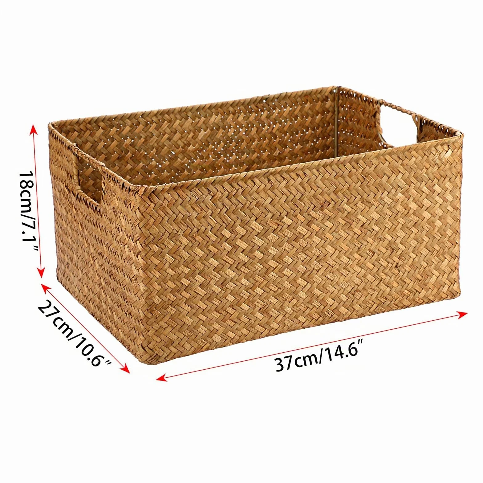 IGNPION Cesta de almacenamiento abierta de mimbre trenzado rectangular para baño, estantes y escritorios, cesta de almacenamiento multiusos (caramelos, grande)