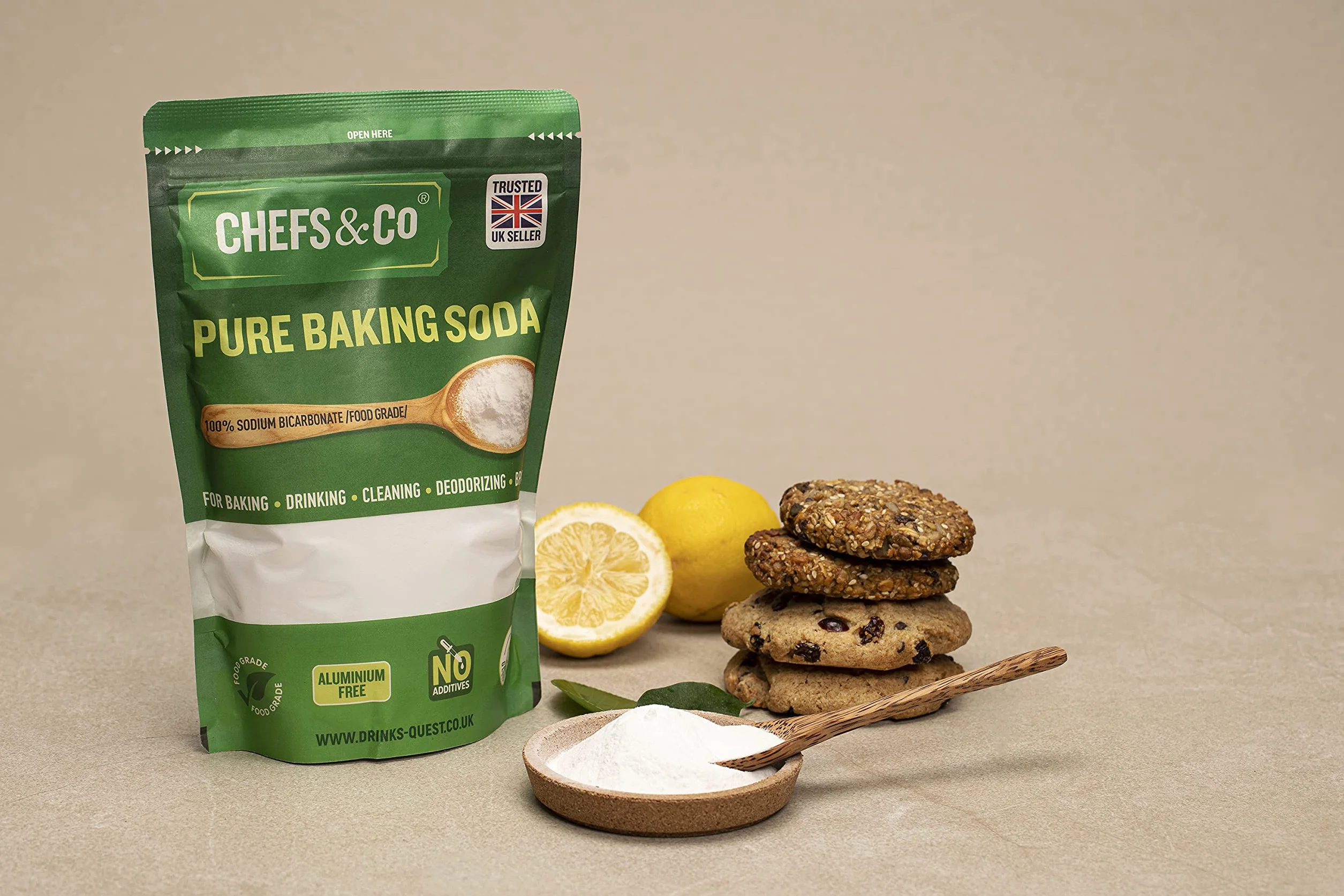 CHEFS & CO Bicarbonato de sodio 1KG Grado Alimentario Sin aluminio Sin gluten