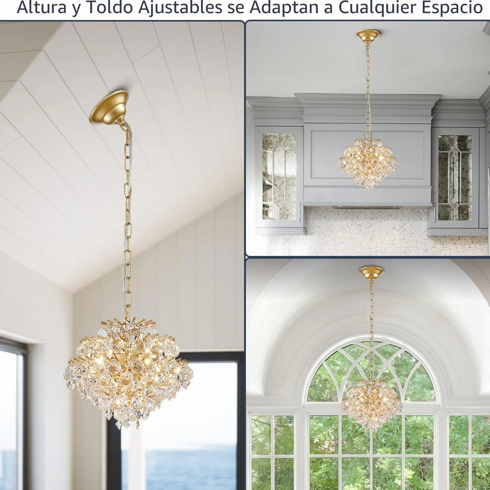BESTIER Oro Colgante Moderno Candelabro Cristal Iluminación de Gota de Lluvia Lámpara de Techo Lámpara para Comedor Baño Dormitorio Sala de estar 4 bombillas G9 Requeridas D28cm x H30cm