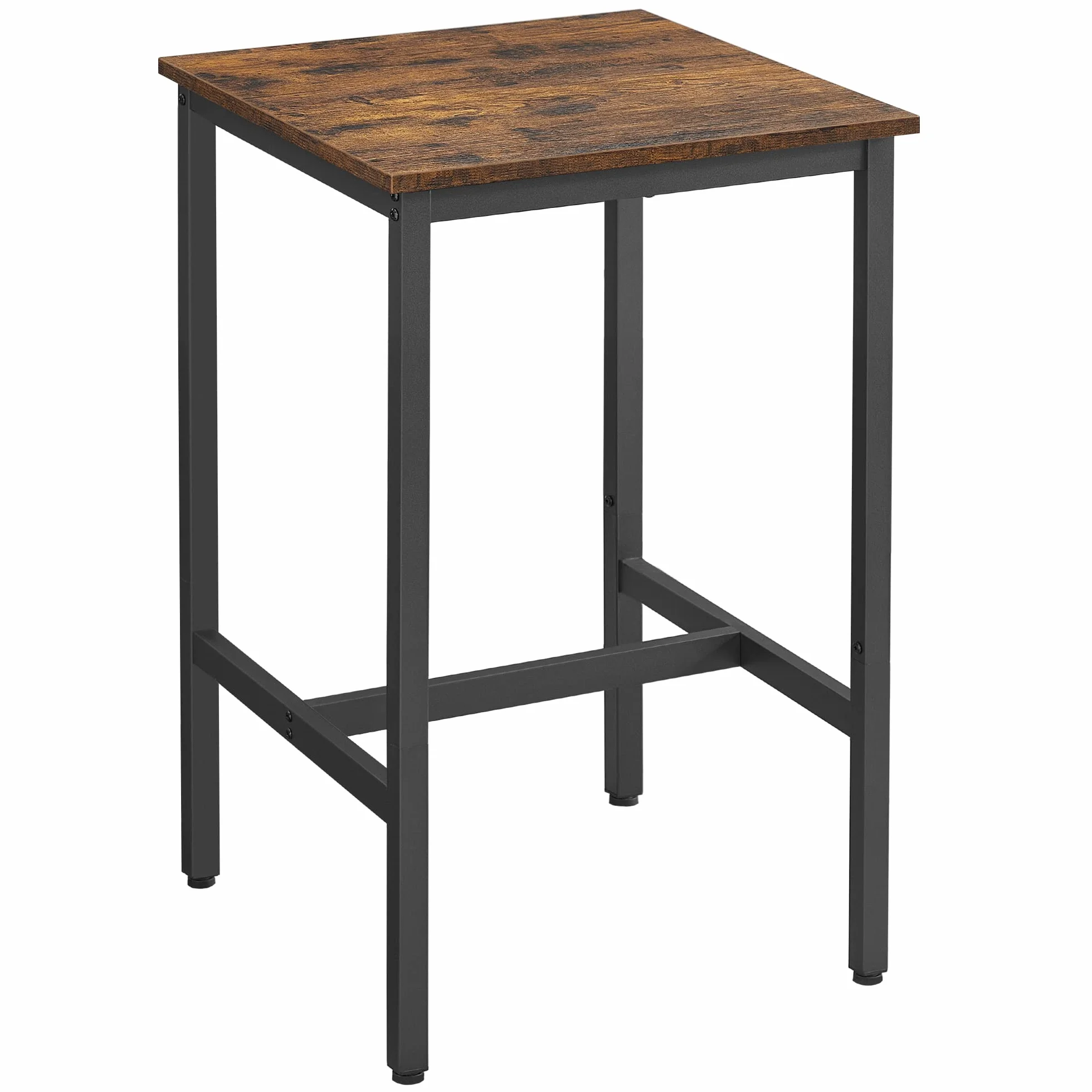 VASAGLE Mesa de Bar, Mesa Alta Cuadrada, Marco de Acero Resistente, 60 x 60 x 92 cm, FÁcil de Montar, para Sala de Estar, Cocina, Estilo Industrial, MarrÓn RÚstico y Negro LBT25X