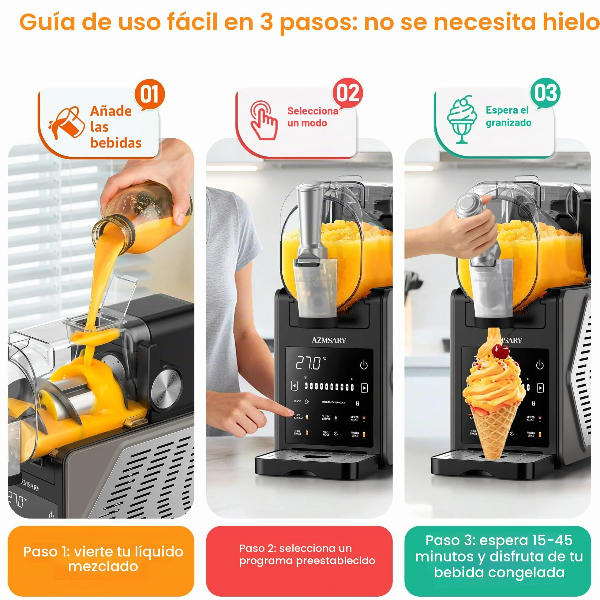 Máquina de granizado – Fácil de usar con un botón 2,5 L Slushie Maker, no requiere hielo, con pantalla LED, 6 programas automáticos para margaritas, frappés, batidos