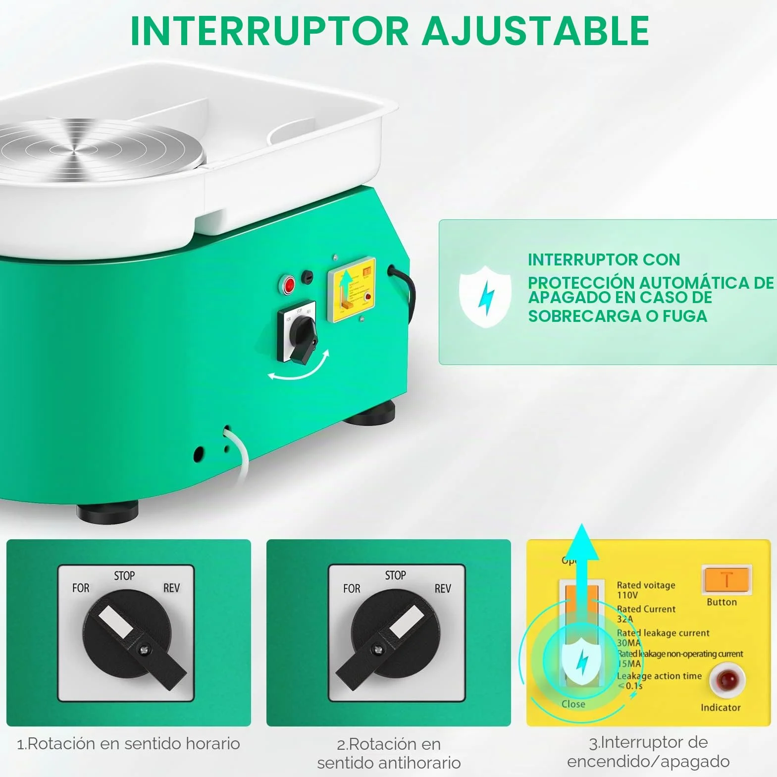 Torno Alfarero,350W Torno Ceramica 0-300r/min,25CM Rueda de Alfarero con Pedal y Lavabo Desmontable para Herramientas de Modelado para Principiante y Amante de Creación de cerámica (Verde)
