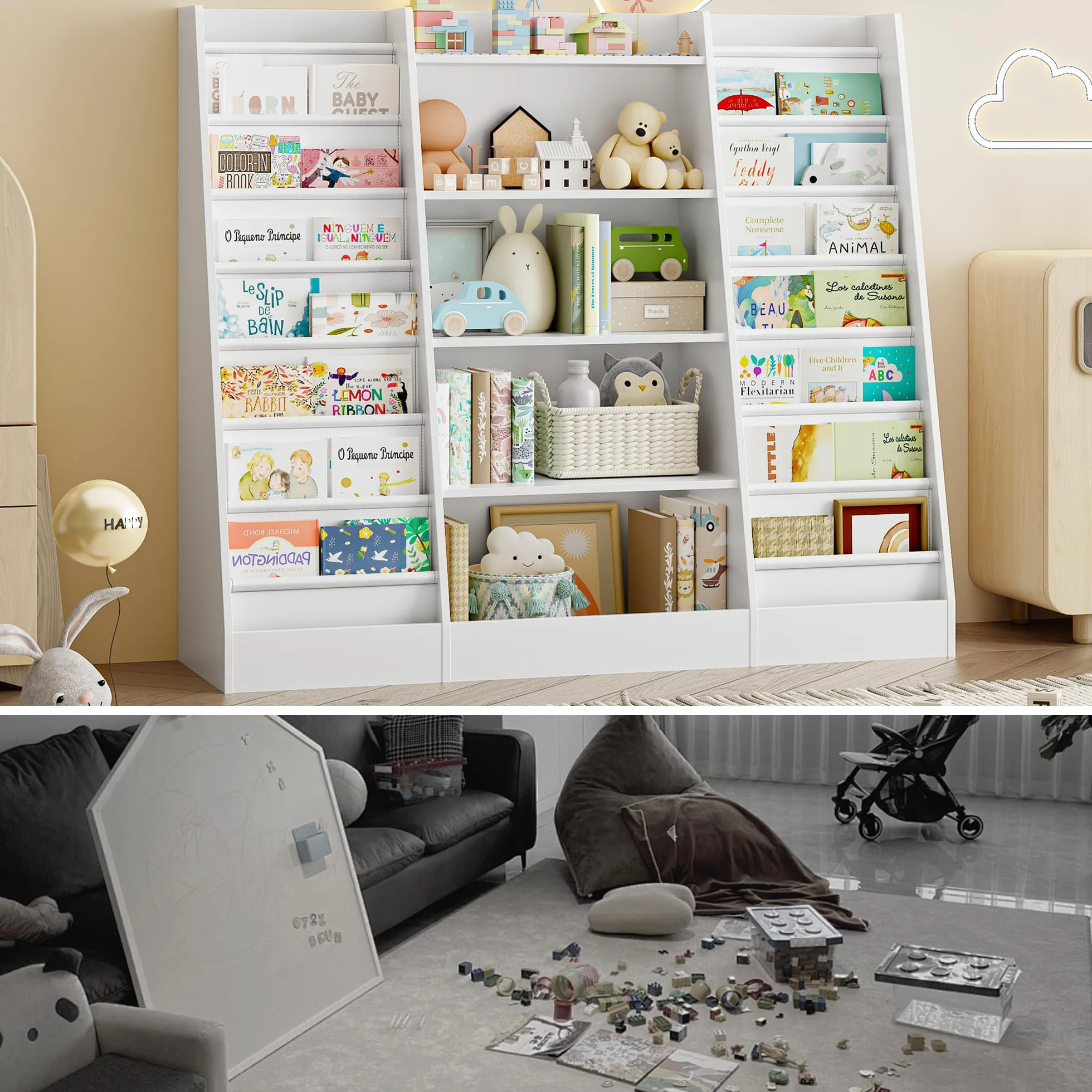 FOREHILL Mueble Almacenaje Juguetes, Librería Infantil Montessori, Estantería Infantil para Jugetes y Libros, Organizador Juguetes Infantil, Blanco, 3 Filas, 129 x 120 x 35 cm