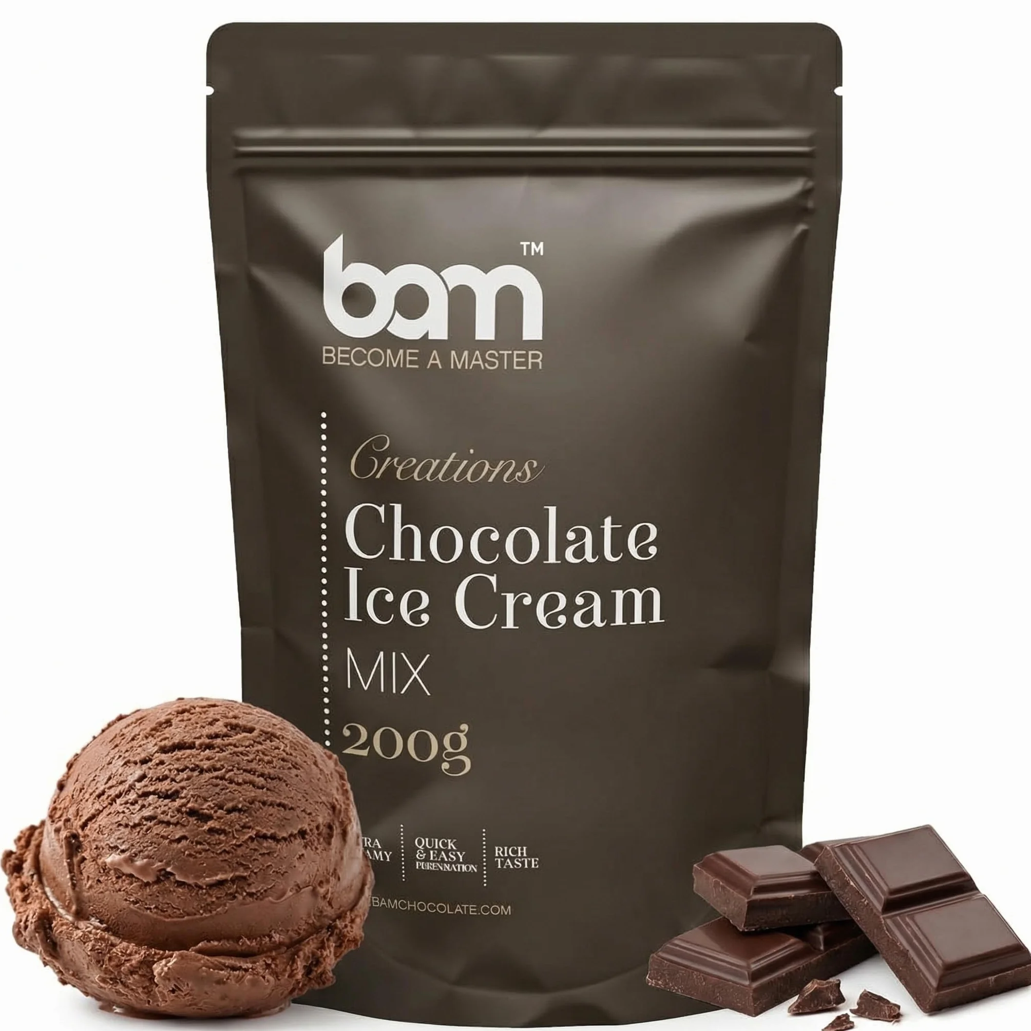 BAM Mezcla para Helado de Chocolate Cremoso 200 g Preparado Casero sin Máquina