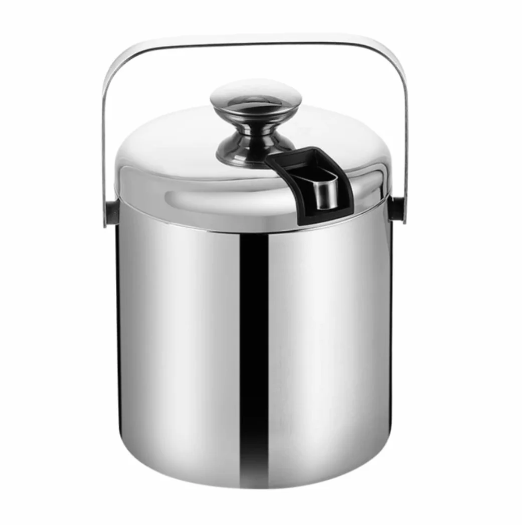 Cubitera Cubo De Hielo Enfriador Aislado De Acero Inoxidable De Doble Pared con Tapa, Mango De Pinza, Triangulación De Envíos Bar Accessories(1300ml)