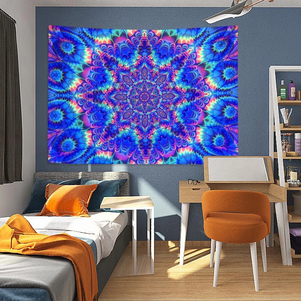 Tapiz de Pared Fluorescencia UV Mandala Indio Hippie 150x200 cm