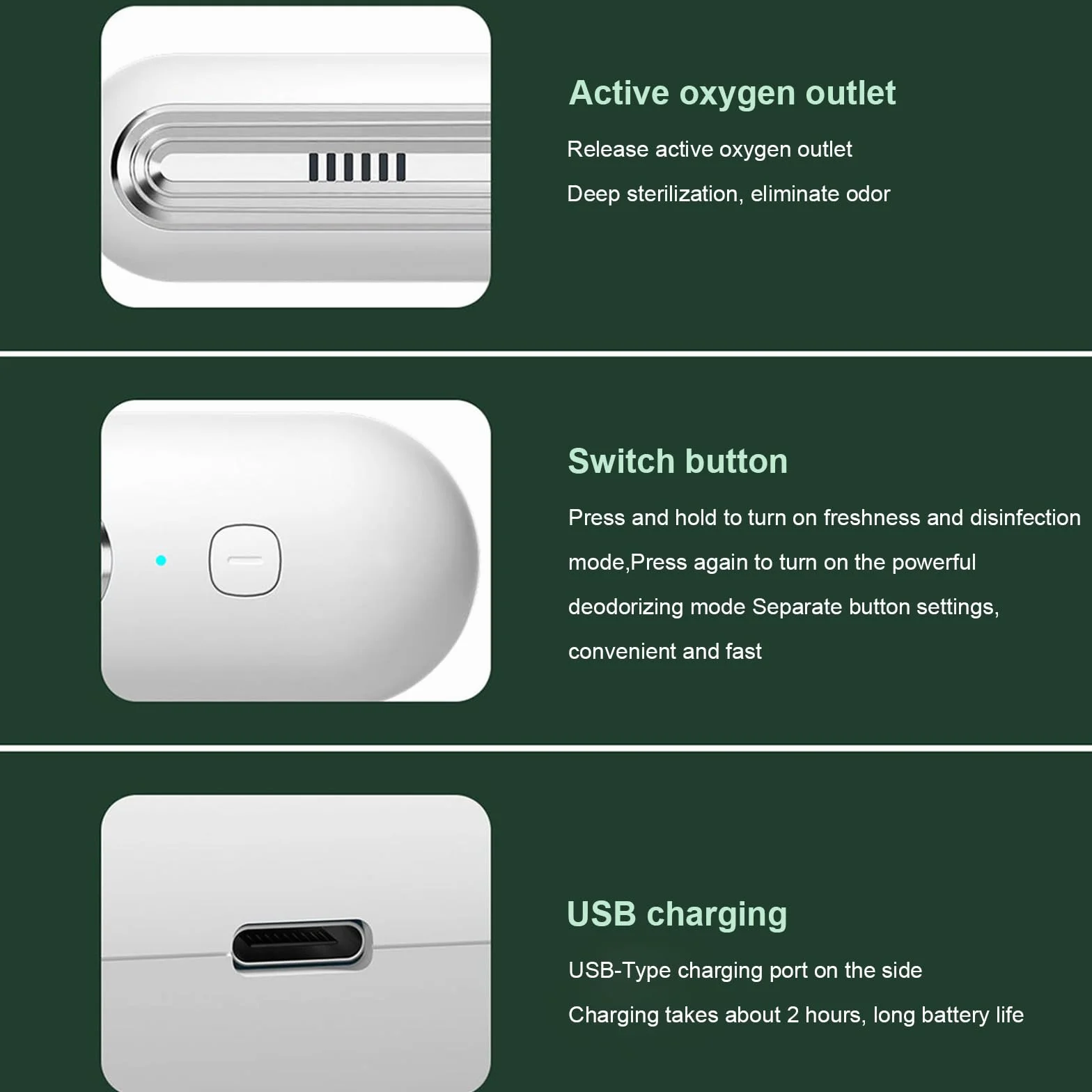 Ambientador para nevera neutralizador de olores recargable por USB esterilización con ozono plata