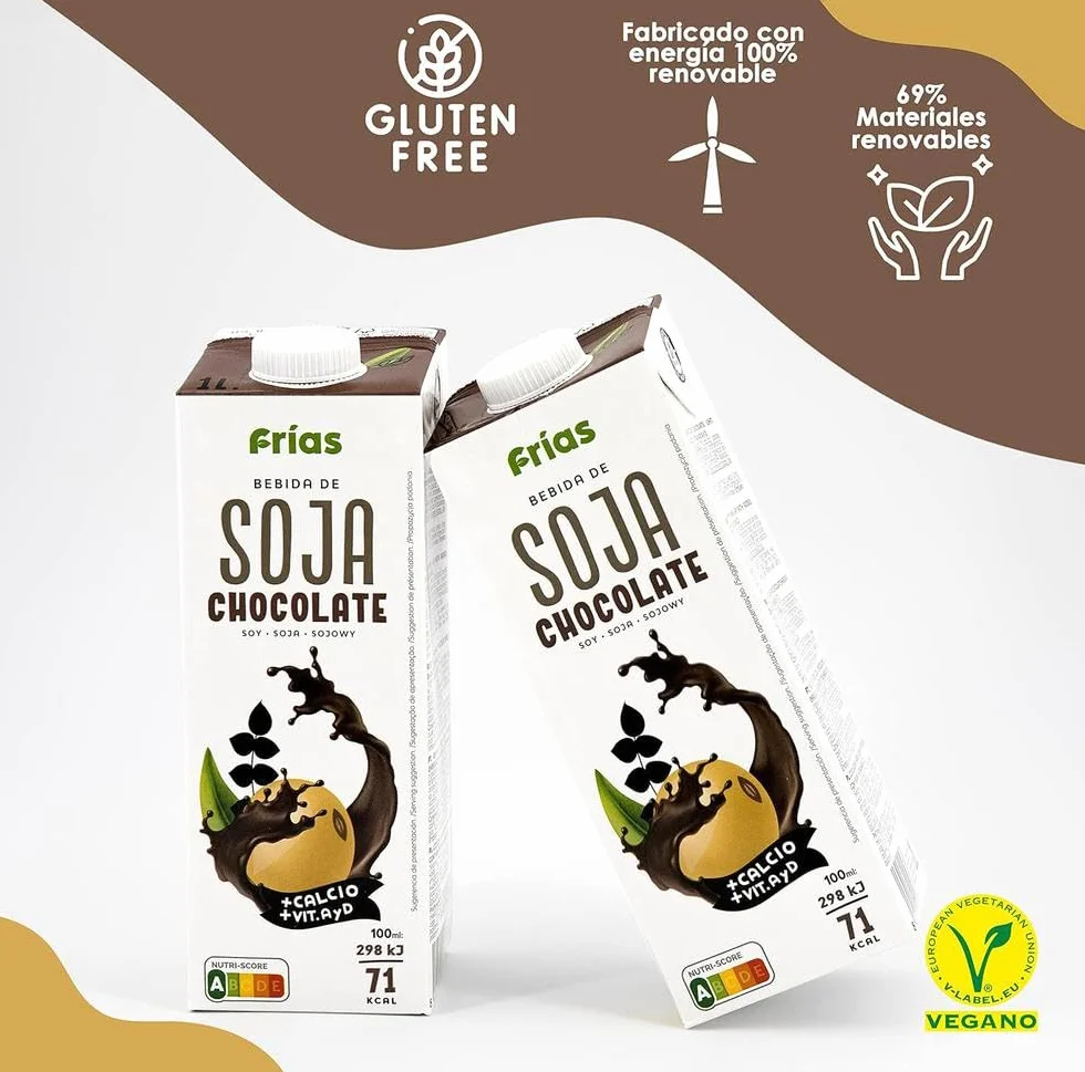 Frías Bebida Vegetal de Soja Chocolate Sin Gluten Sin Lactosa Pack 6 Unidades 1L Vegana
