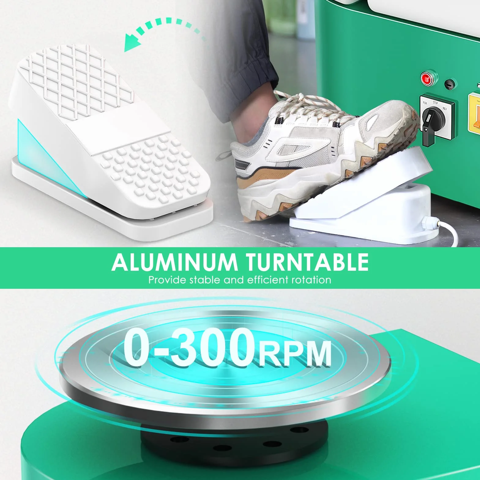 Torno Alfarero,350W Torno Ceramica 0-300r/min,25CM Rueda de Alfarero con Pedal y Lavabo Desmontable para Herramientas de Modelado para Principiante y Amante de Creación de cerámica (Verde)