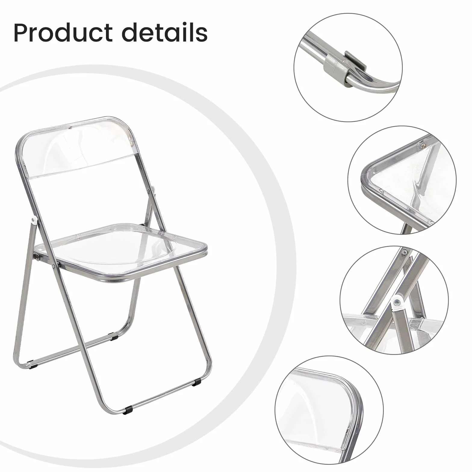 EGGREE Juego de 6 Sillas Plegables Transparentes con Capacidad de Carga de 150 kg, Sillas de Comedor Modernas Portátiles de Plástico Transparente para Salón, Oficina y Terraza