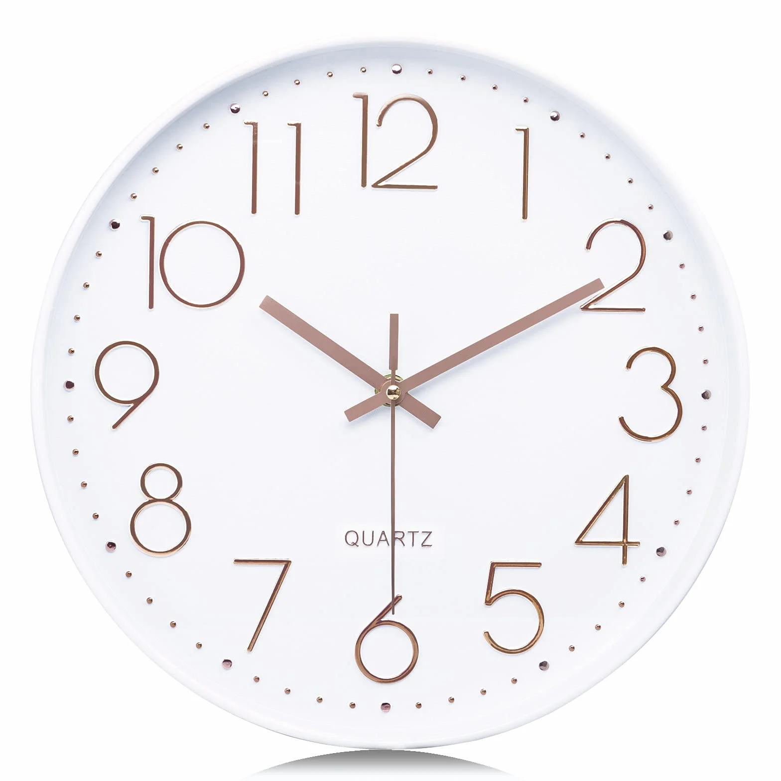 Lafocuse Reloj de Pared 30cm Blanco Silencioso Oro Rosa Números 3D Moderno