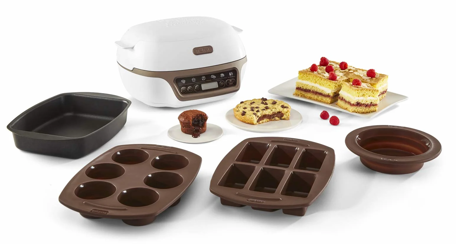 Tefal Cake Factory - Máquina inteligente para tartas, electrodoméstico de cocción, de pastelería, máquina de pan, magdalenas, con 4 moldes, 5 programas, compatible con moldes Crispybake KD802112