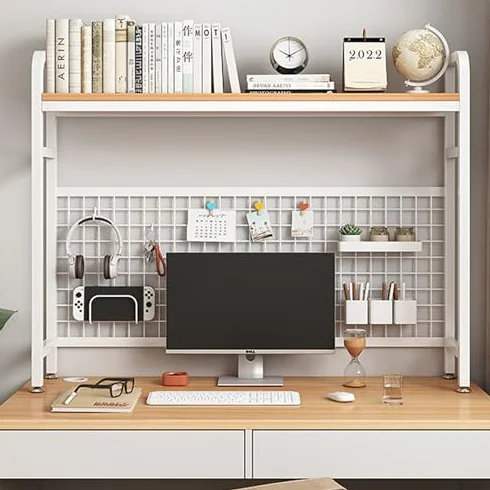 Estantería de escritorio de 2/3 niveles para dormitorio y oficina en casa, estante multiusos sobre el escritorio para libros, suministros y almacenamiento de decoración