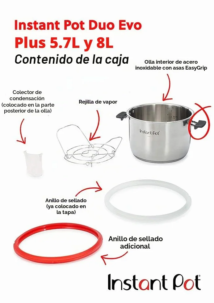 Instant Pot DUO EVO PLUS 7.6L - Olla a presión eléctrica (10 funciones en 1: esterilizador, olla lenta, arrocera, vaporizador)
