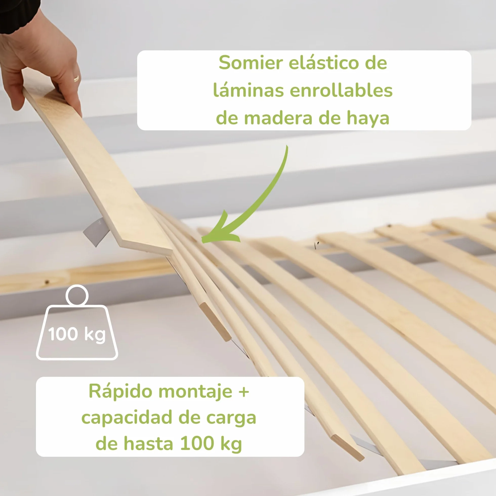Kids Collective Cama Infantil con Nido y Dos cajones, protección anticaídas y somier, Cama Infantil | Otros tamaños: 80x180, 90x190, 90x200cm | 80x160 cm: de 3 a 10 años, Color Blanco
