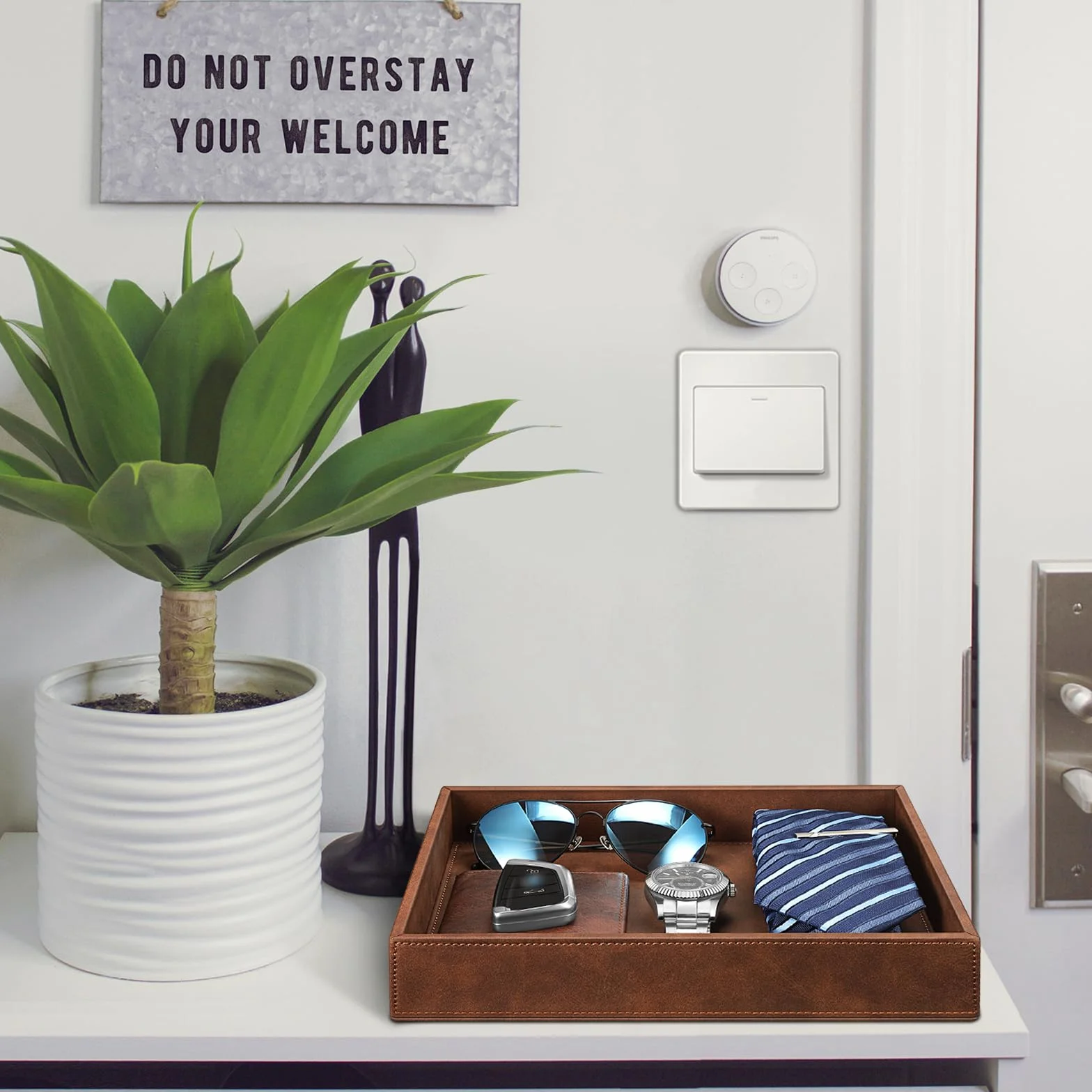 SITHON Bandeja Organizador de Escritorio, Almacenamiento Organizer de PU Cuero para Cuarto de Baño, Hogar Salón Dormitorio Soporte Caja para Joyas, Mando a Distancia, Teléfonos (Marrón)