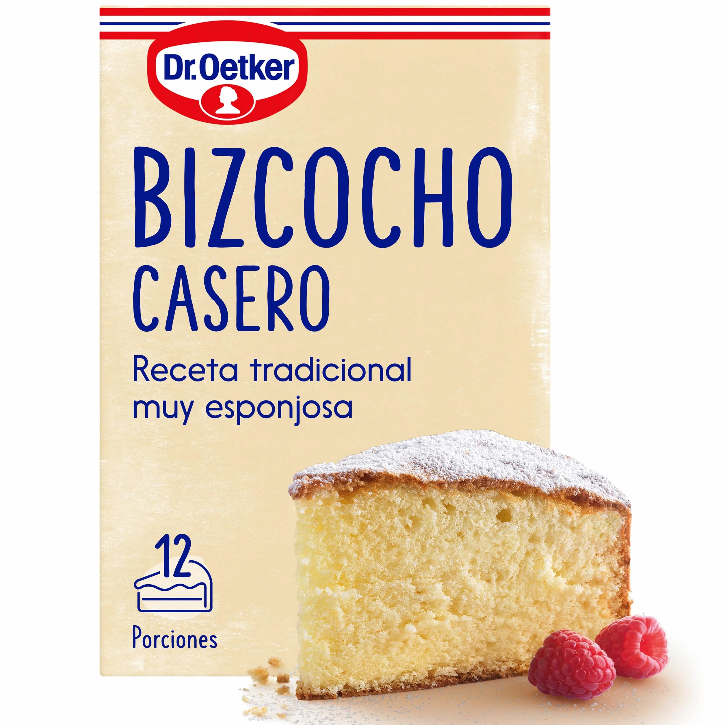 DR. OETKER Bizcocho Casero, preparado de repostería para bizcocho esponjoso 340 g con sobre de azúcar glas 10 g
