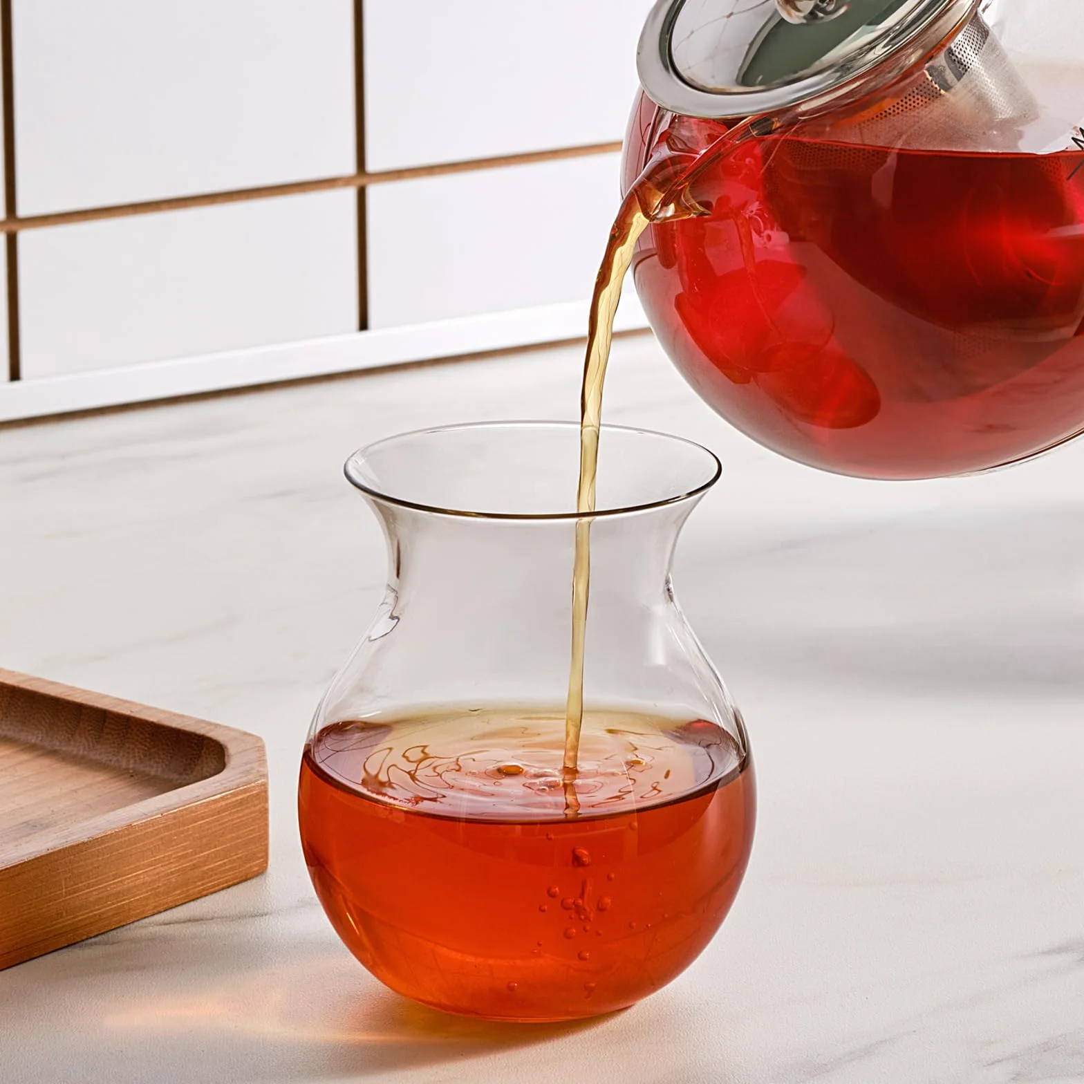 Karaca Refika Juego de Tetera de Cristal de Borosilicato 1,5 L y 0,6 L con Colador de Acero Inoxidable, Caydanlik