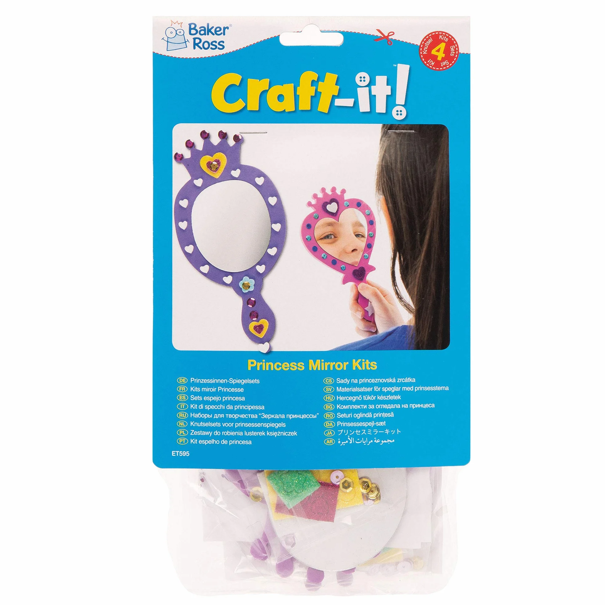Princess Foam Mirror Kits Espejo autoadhesivo y decoraciones de espuma, actividad artesanal para niños (paquete de 4)