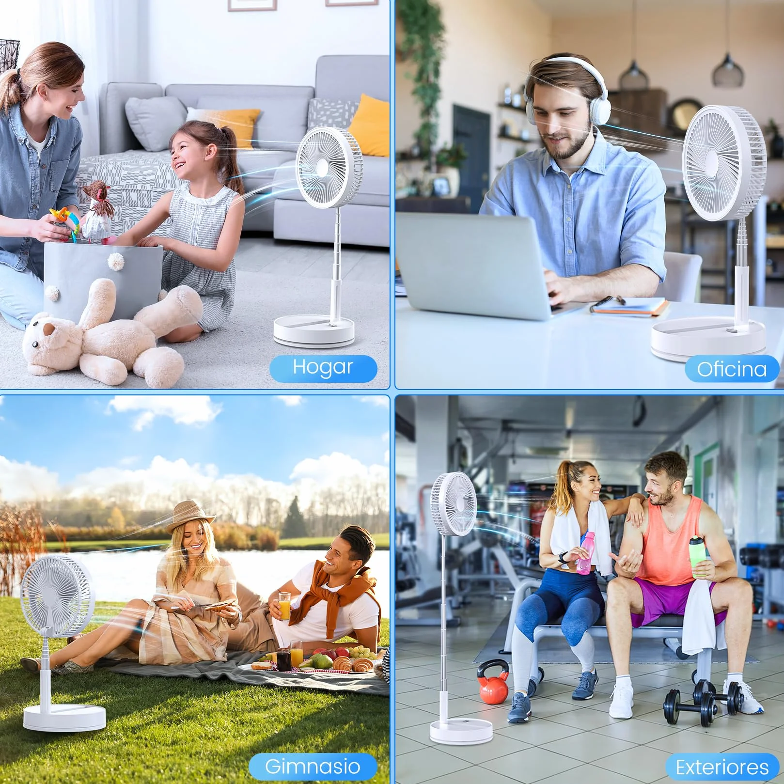 Ventilador de Pie Portátil Plegable Oscilante 8000mAh Batería Recargable USB C con Control Remoto Silencioso para Hogar