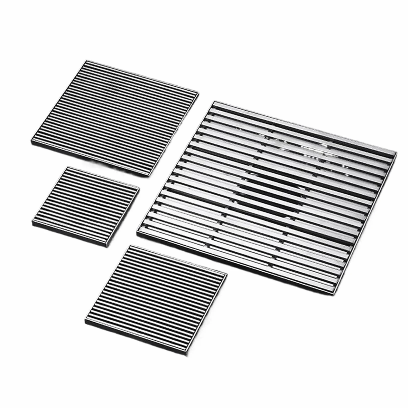 Sumidero Ducha Desagüe de Suelo Cuadrado Acero Inoxidable 304, Cubierta Drenaje Ducha baño con Rayas sólidas cepilladas, 12/15/20cm para Cocina baño(Black 12cm)