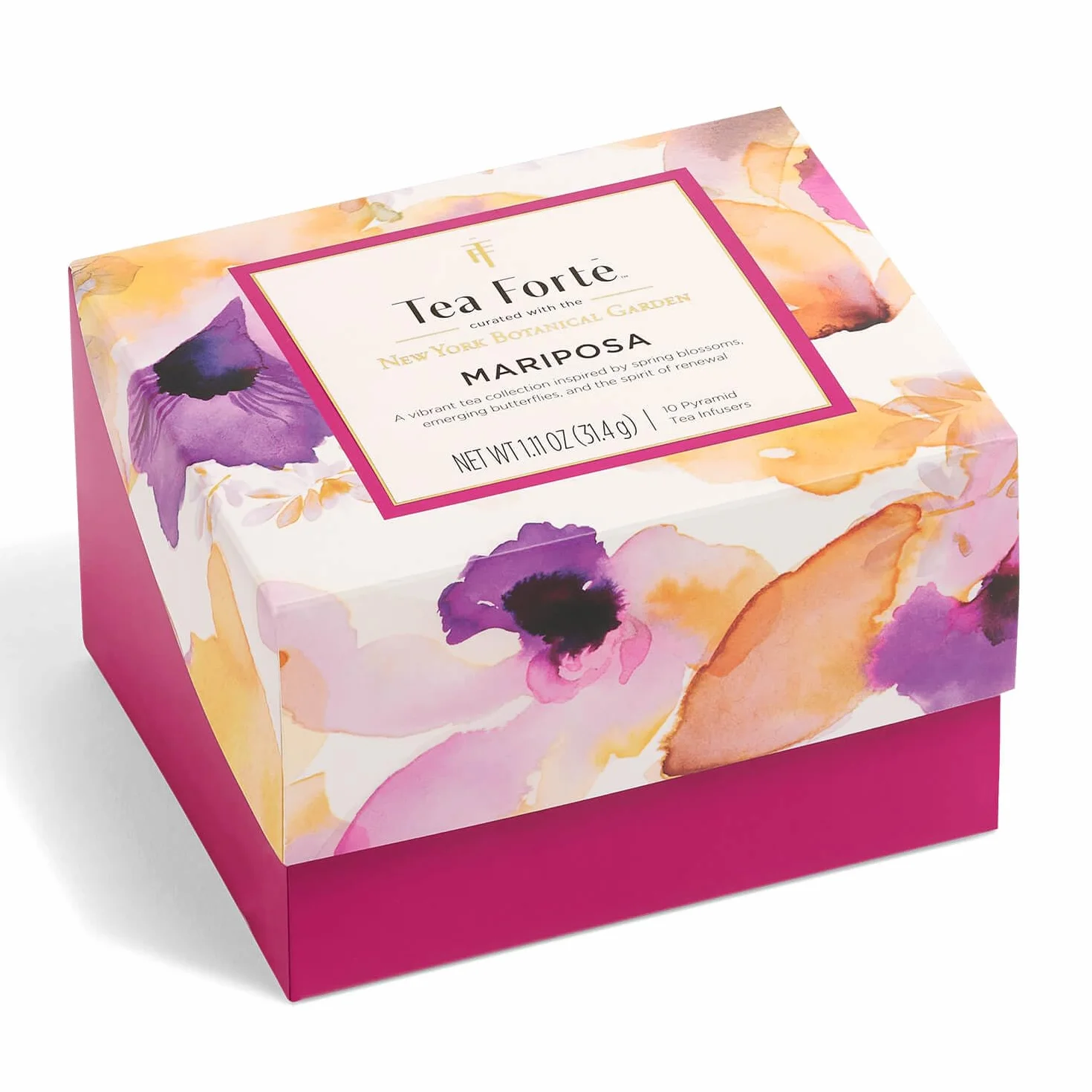 Tea Forte Juego de Té Regalo con Taza, Bandeja y 10 Bolsitas Piramidales Mariposa