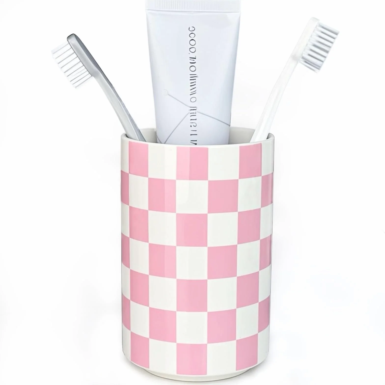 Soporte de cerámica para cepillo de dientes rosa, soporte para cepillo de dientes para baño, moderno y bonito soporte para cepillo de dientes femenino, vaso de pasta de dientes para baño,