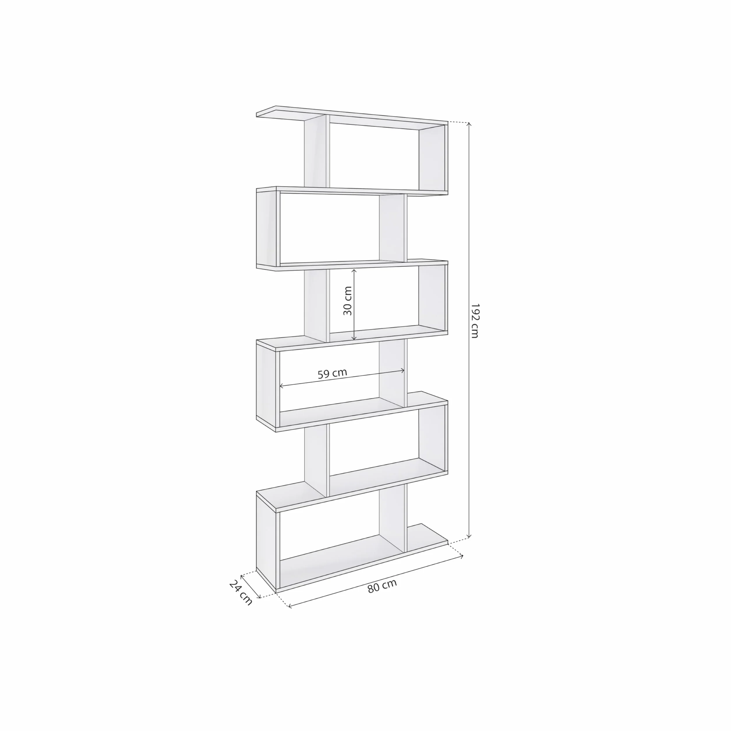 duehome | Estantería Salon, Libreria, Separador Ambientes, Modelo Zoe High, Color Blanco Brillo, Medidas: 80 cm (Ancho) x 192 cm (Alto) x 24 cm (Fondo)