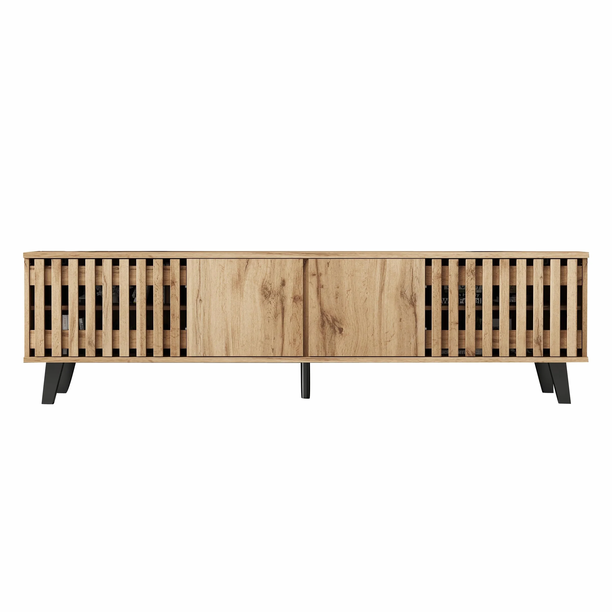 Mueble para TV de 180 x 40 x 55 cm, color madera original, 8 estantes separados, soporte para TV, consola de TV, centro de entretenimiento para televisores de 70 pulgadas, apto para sala de