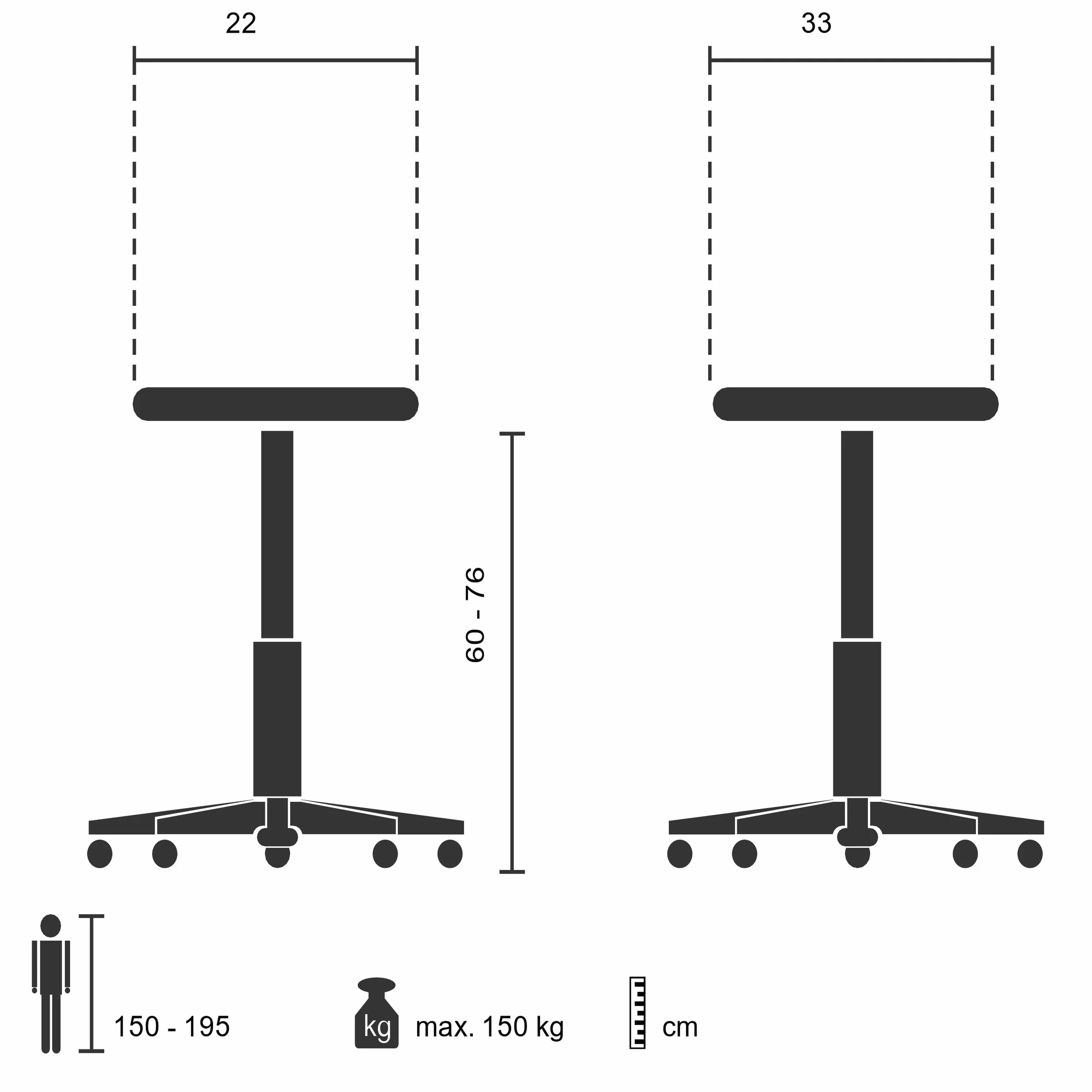 Taburete para Oficina Taburete de Trabajo Multiusos Top Work 34 Asiento de Goma Duro con Respaldo Altura Ajustable Negro