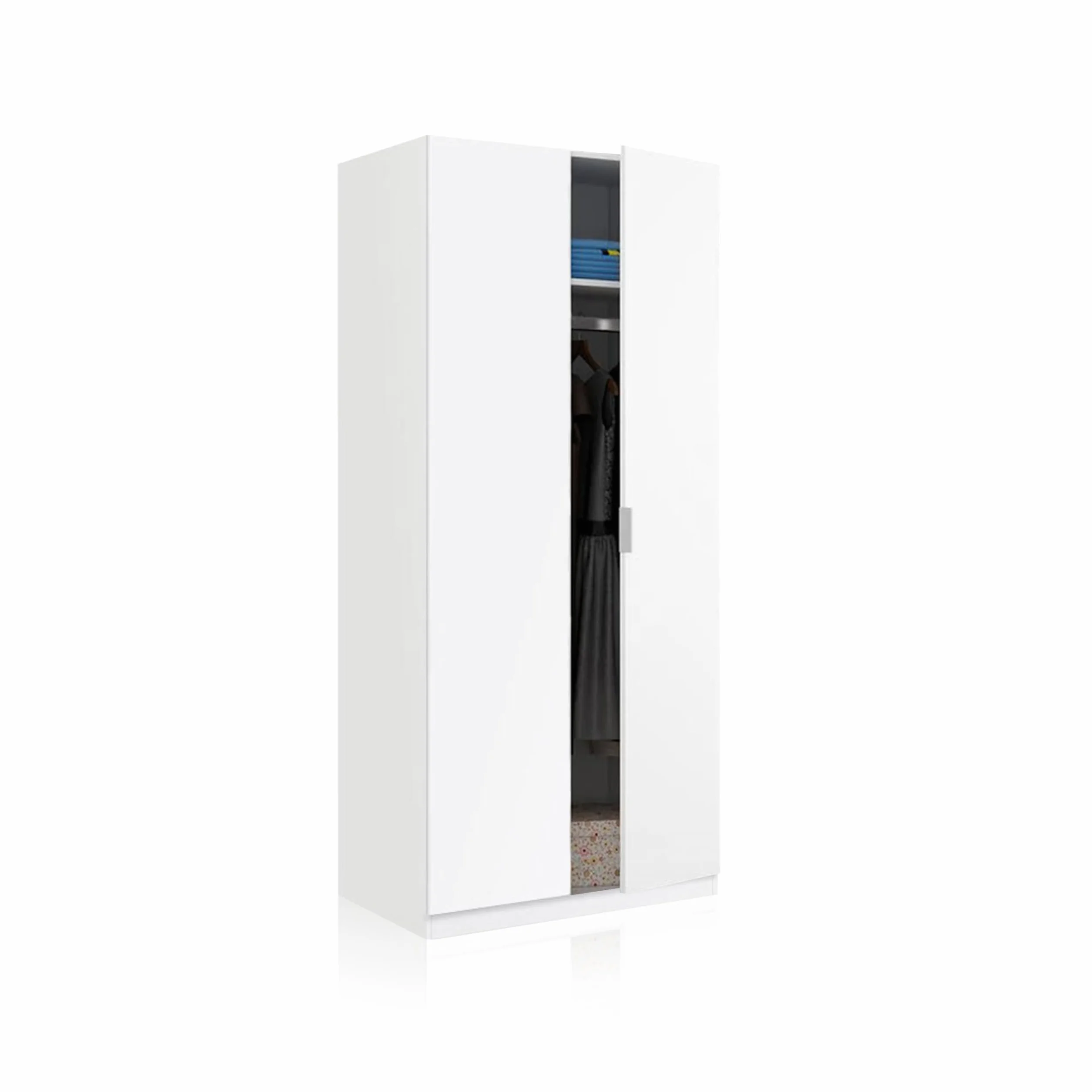 duehome | Armario Ropero 2 Puertas, Armario Habitación, Dormitorio, Modelo Astra, Acabado en Color Blanco Soft, Medidas: 81 cm (Ancho) x 180 cm (Alto) x 52 cm (Fondo)