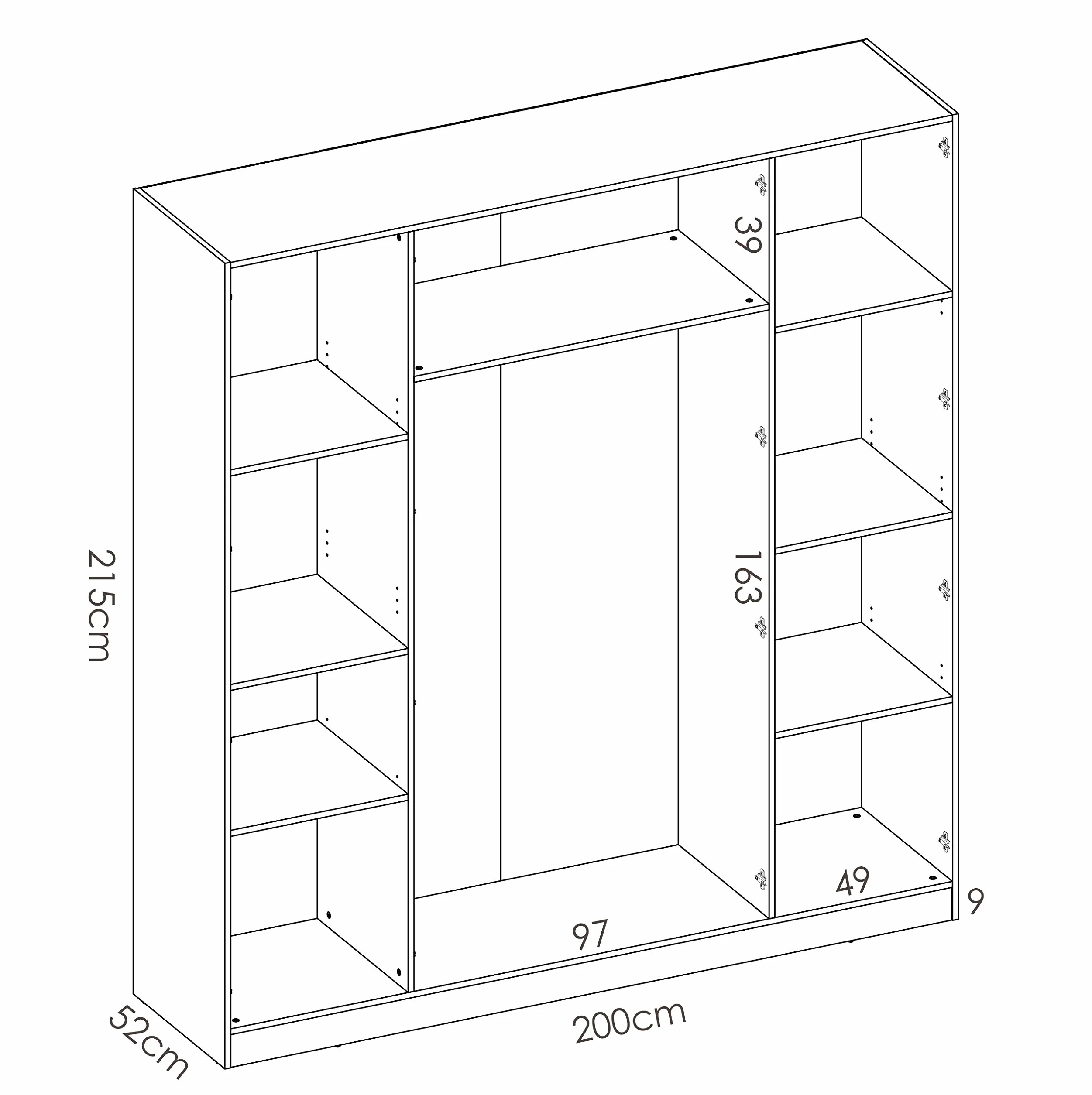 Mobelcenter - Armario 4 Puertas Maxi - Armario Matrimonio 215 cm de Altura - Color Blanco - Ancho: 200 cm x Fondo: 52 cm x Alto: 215 cm - (1202)