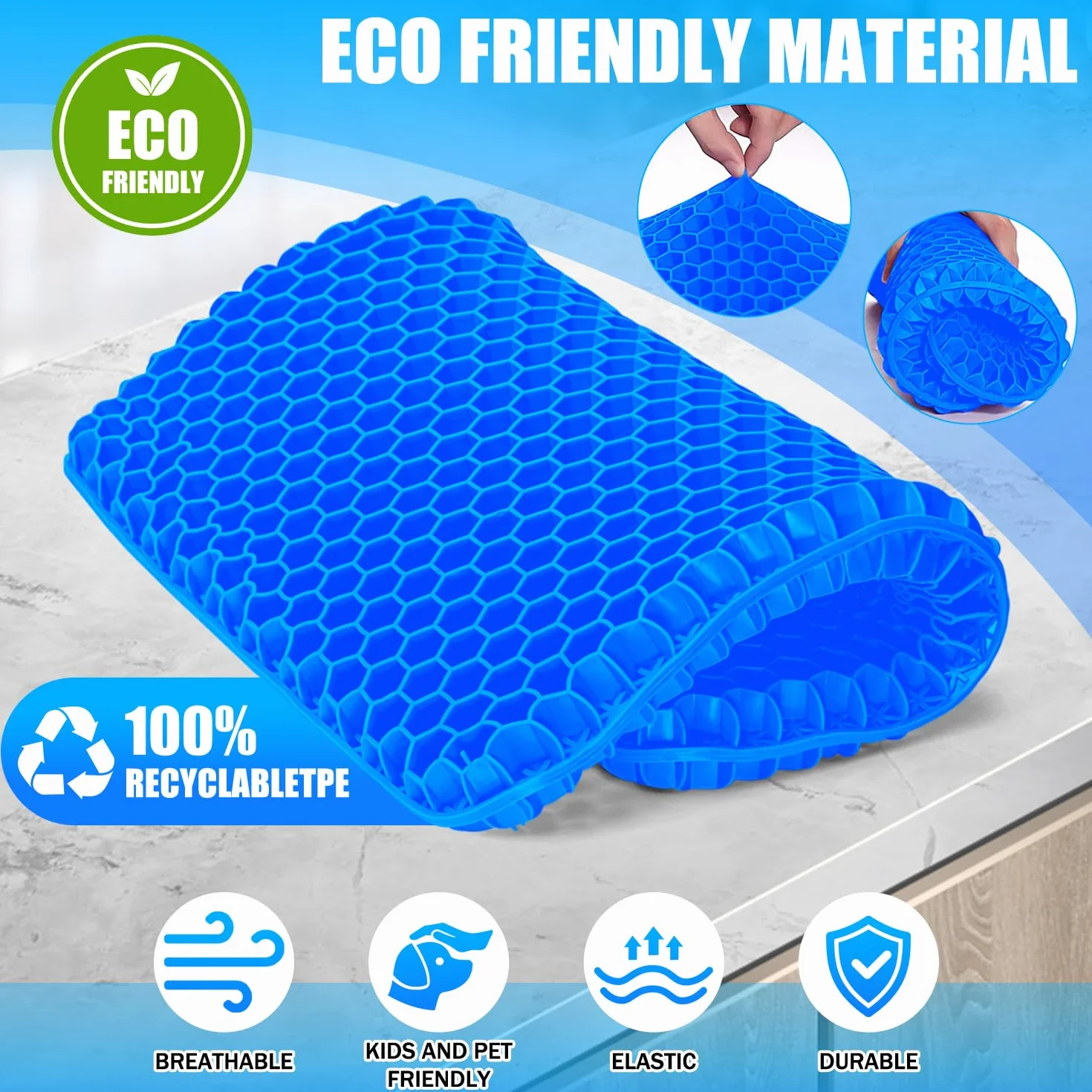 Cojín de Gel Antiescaras para Silla de Oficina, Funda Extraíble y Antideslizante, Transpirable, Azul Oscuro