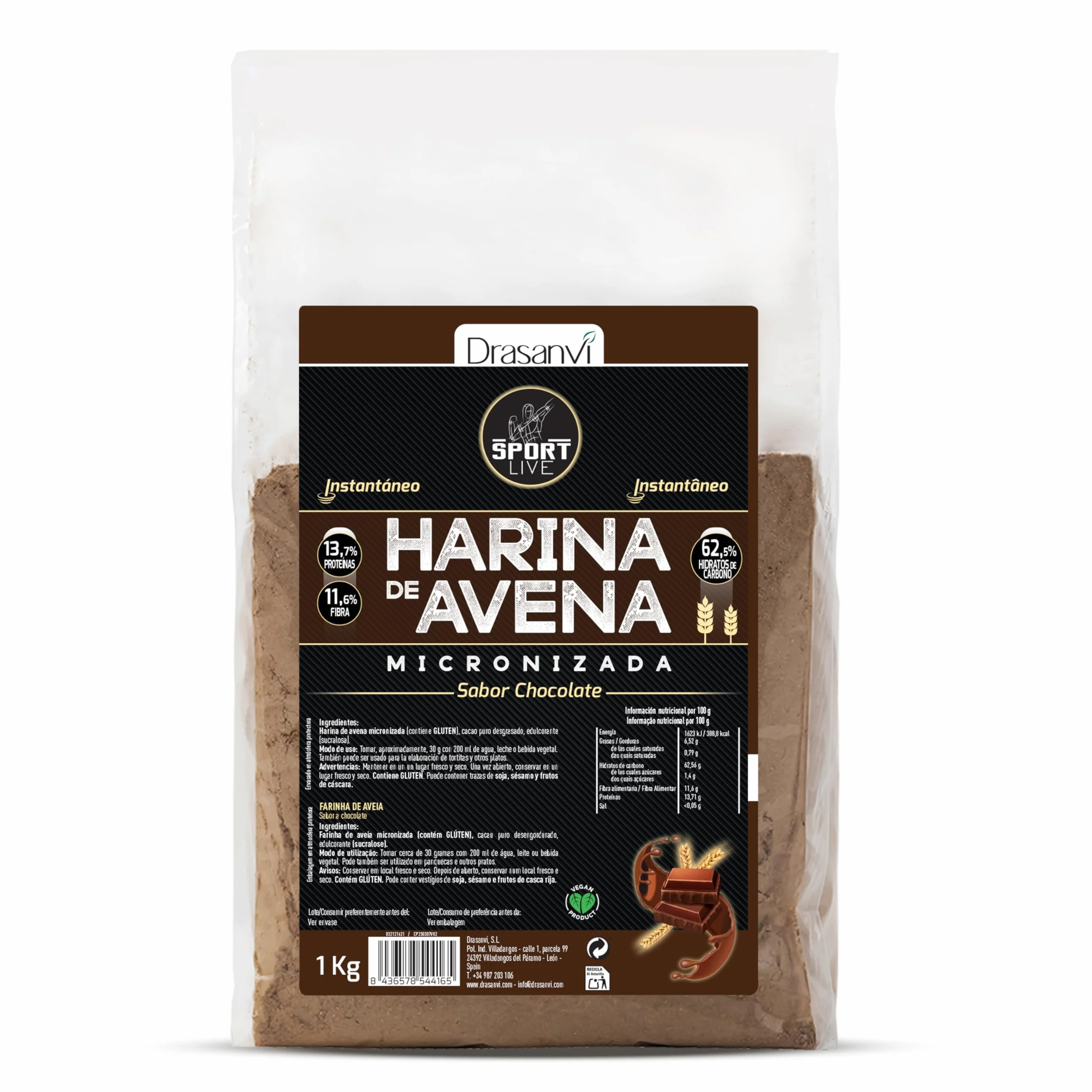 Drasanvi HARINA AVENA SABOR CHOCOLATE 1Kg SPORT LIVE