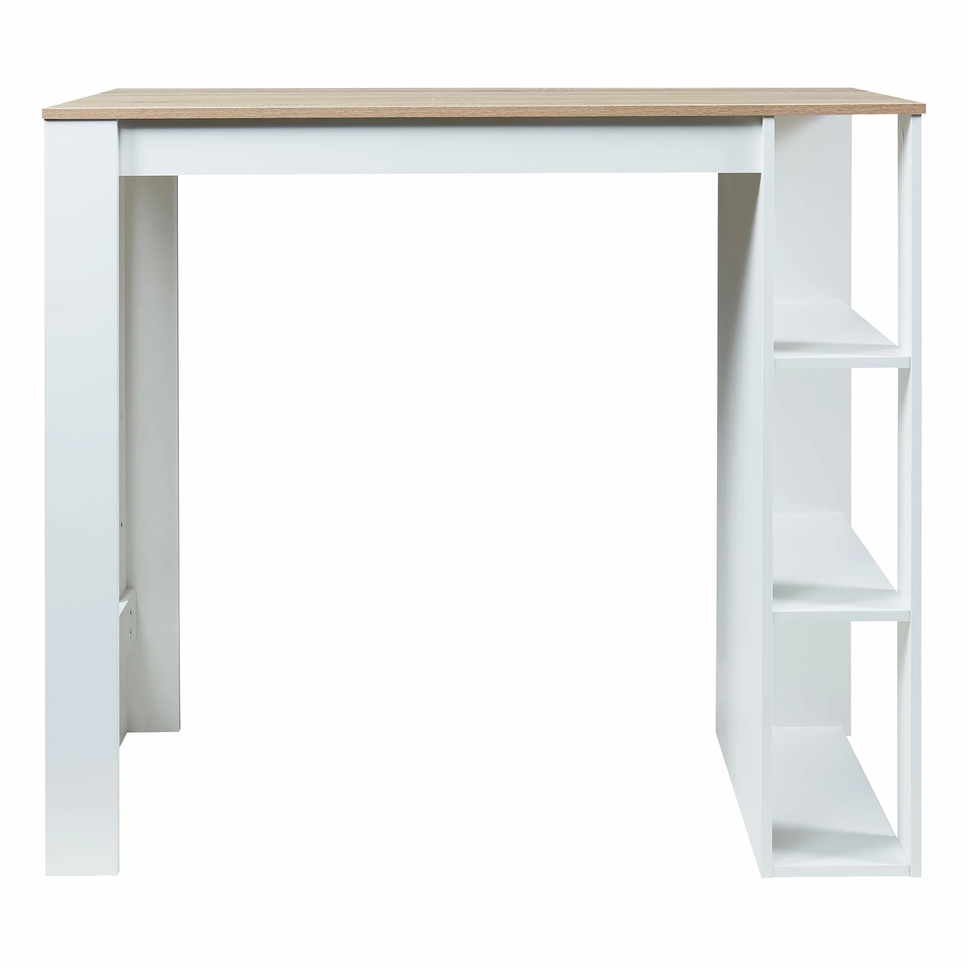 [en.casa] Mesa Alta Cocina Danderyd Mesa de Bar Moderna con 3 Estantes Laterales para Comedor Oficina en Casa Aglomerado 120 x 60 x 106 cm - Blanco/Efecto Roble