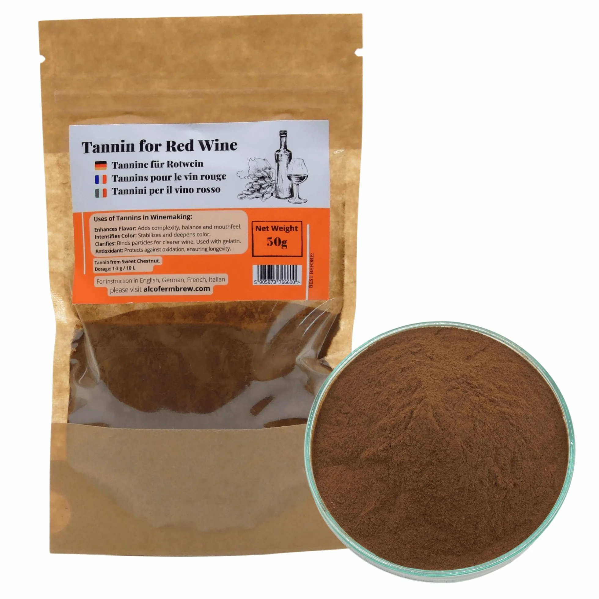 Tanino Enológico 50g Extracto Natural de Roble y Castaño para Vinos Tintos
