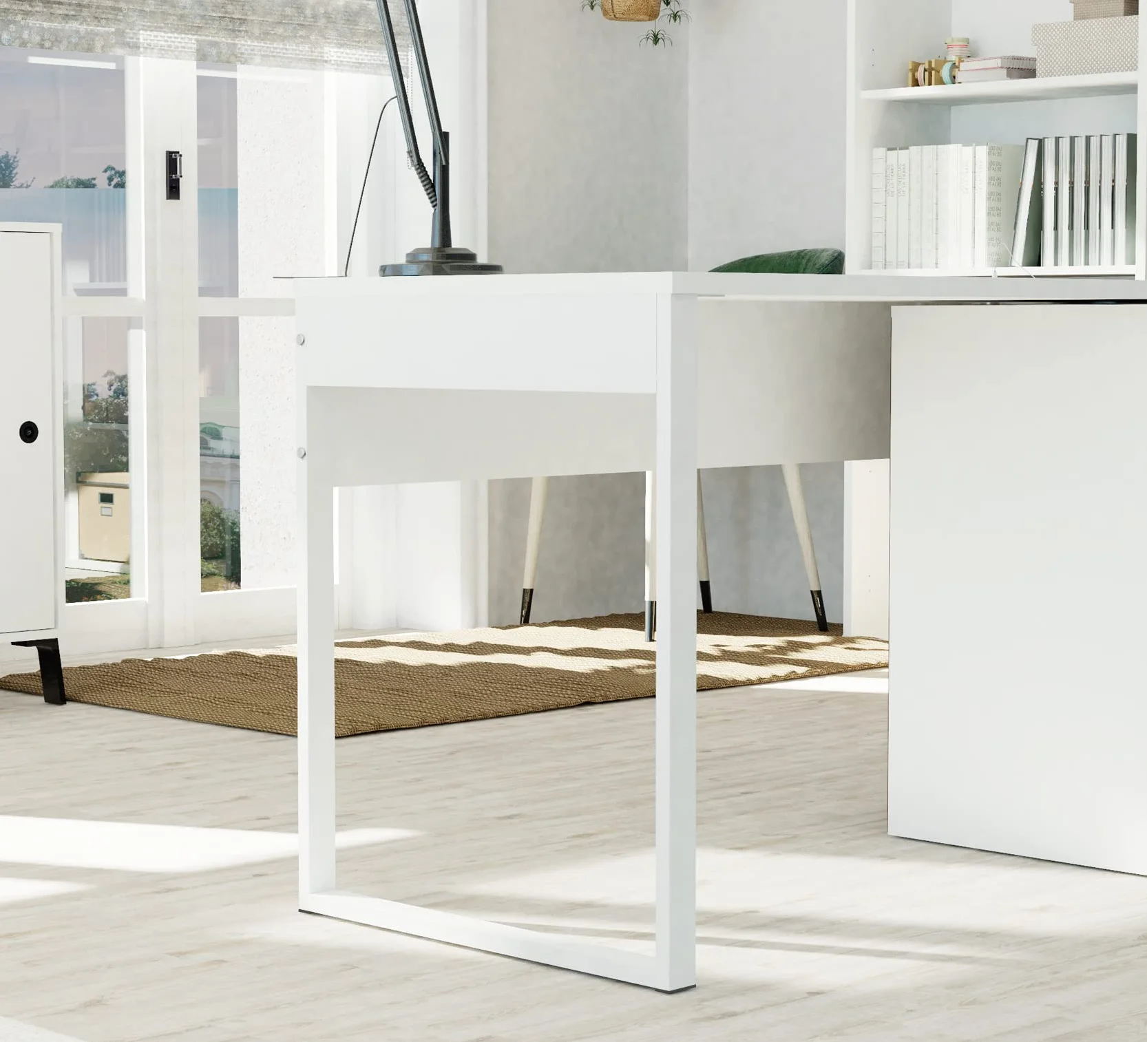 MUEBLES PITARCH | Mesa Despacho, Oficina con Pata Metálica, Escritorio, Mesa de Ordenador o Estudio, Blanca, 76x135x60cm (Alto x Ancho x Fondo) Moderna Modelo Nexus